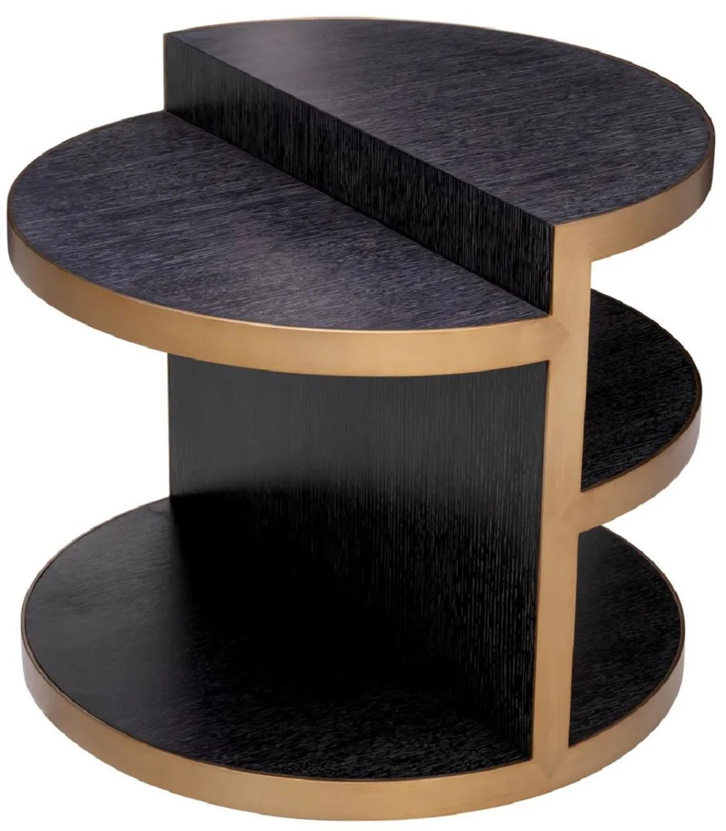Luxury side table black gray / brass Ø 65 x H. 55.5 cm - Round living room solid wood table - Living room furniture - Luxury furniture - Luxury collection