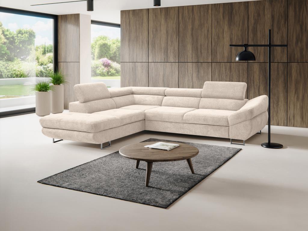Sofá cama rinconero izquierda de tela beige