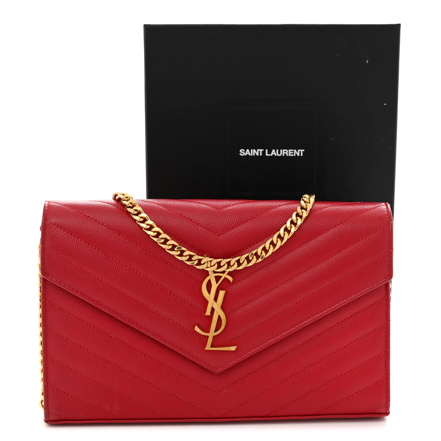Grain De Poudre Matelasse Chevron Monogram Chain Wallet New Red - Top Club
