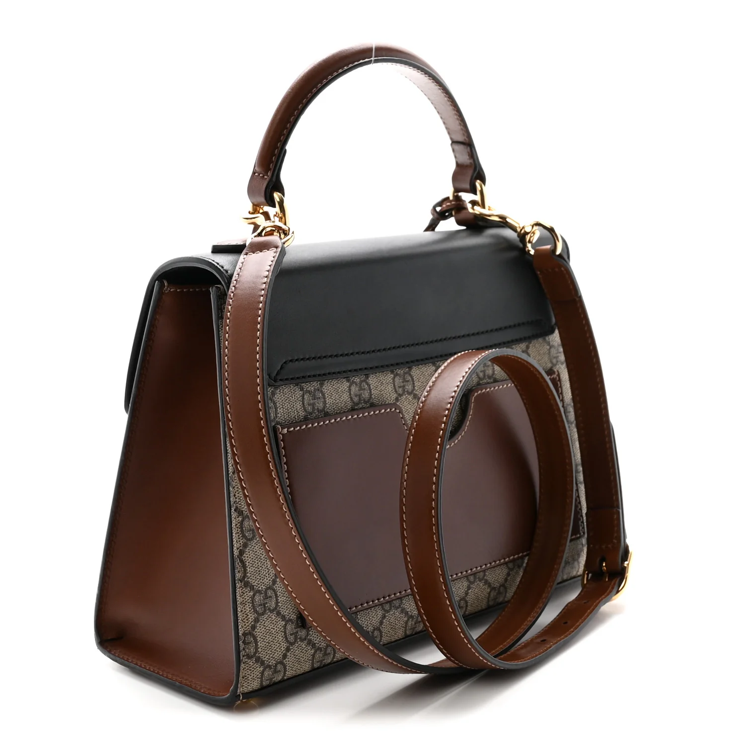 GG Supreme Monogram Calfskin Small Padlock Top Handle Bag Beige Black Cuir - Top Club