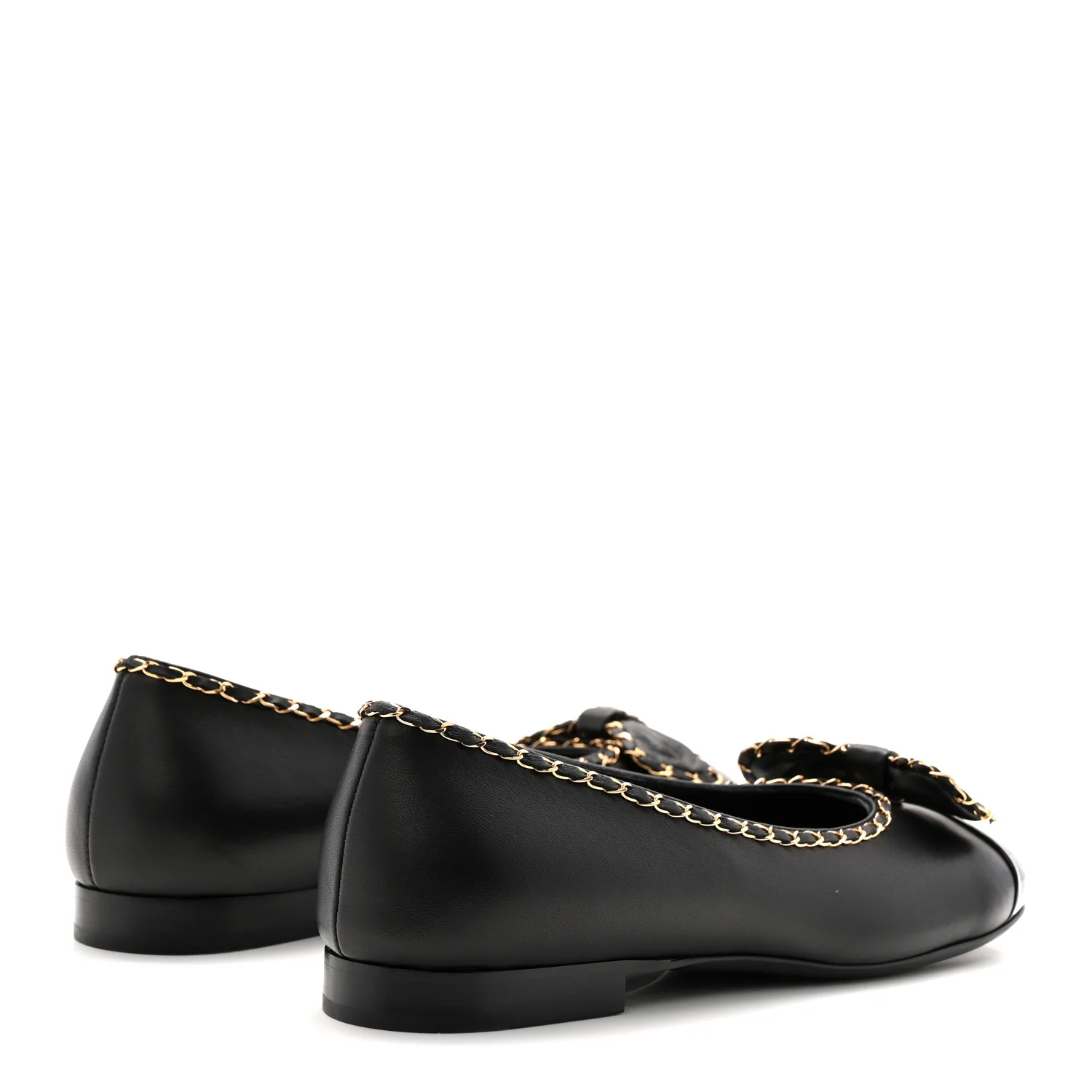 Lambskin Patent Cap Toe Chain Around Ballerina Flats 36 Black - Top Club