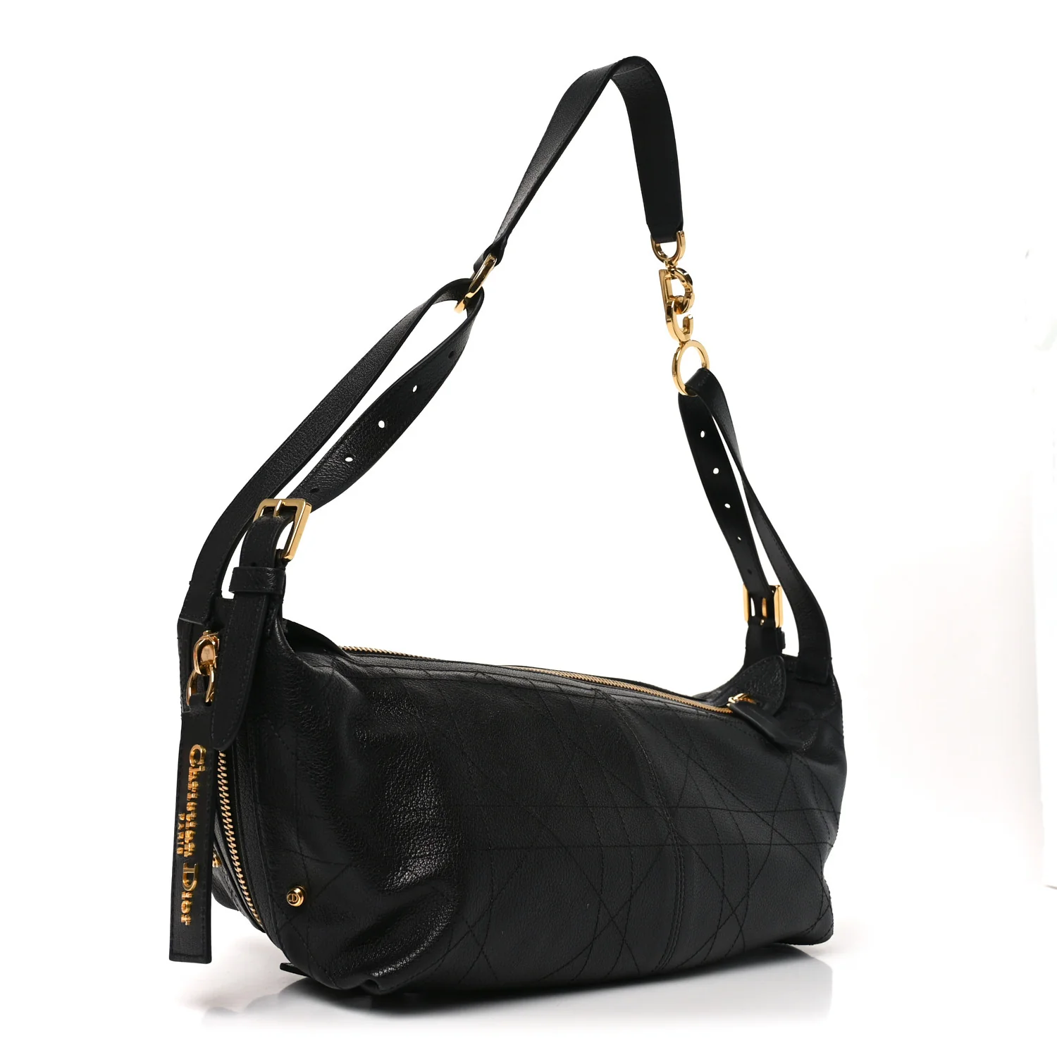 Shiny Grained Calfskin Macrocannage Medium D-Journey Bag Black - Top Club
