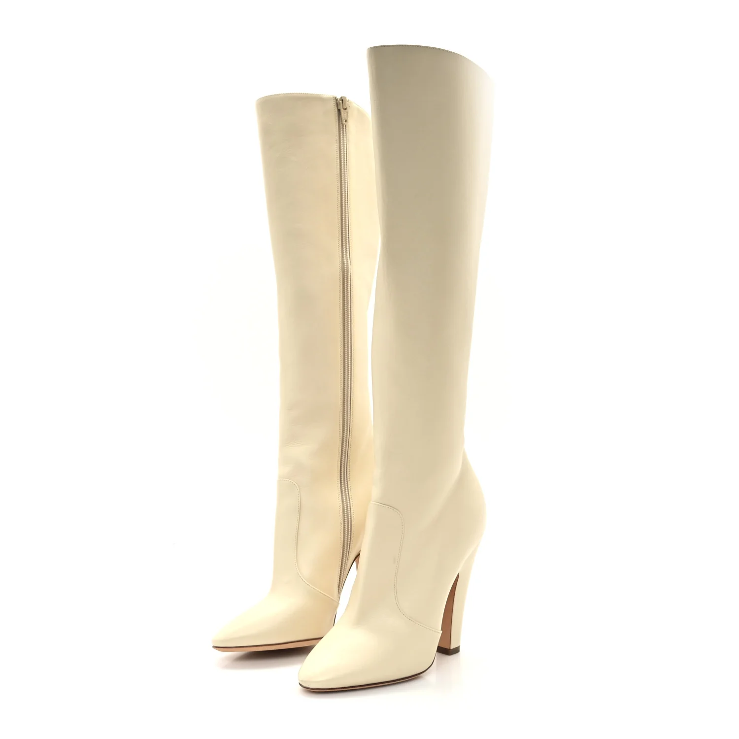 Calfskin Knee High Skinny Boots 36 Eggshell - Top Club