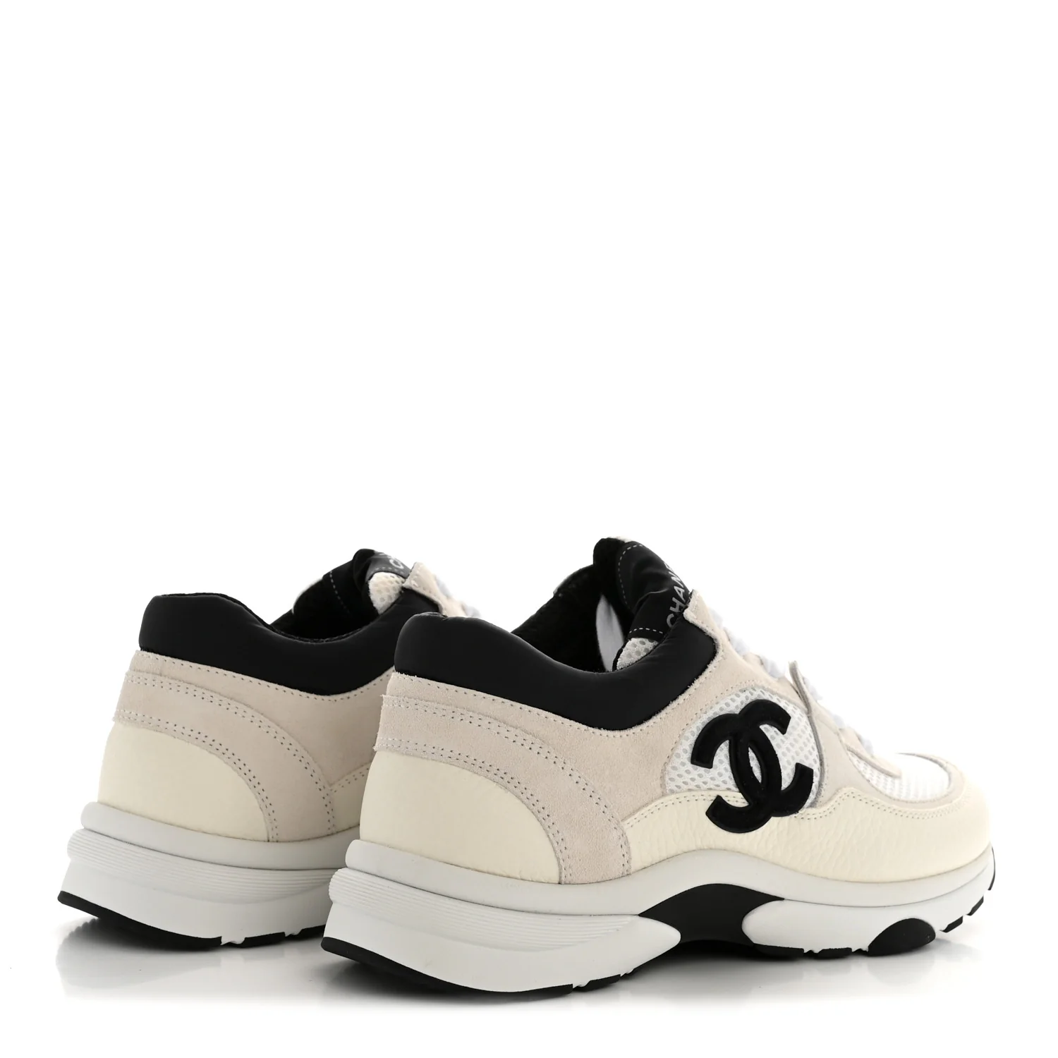 Mesh Suede Grained Calfskin Womens CC Sneakers 38.5 White Black - Top Club