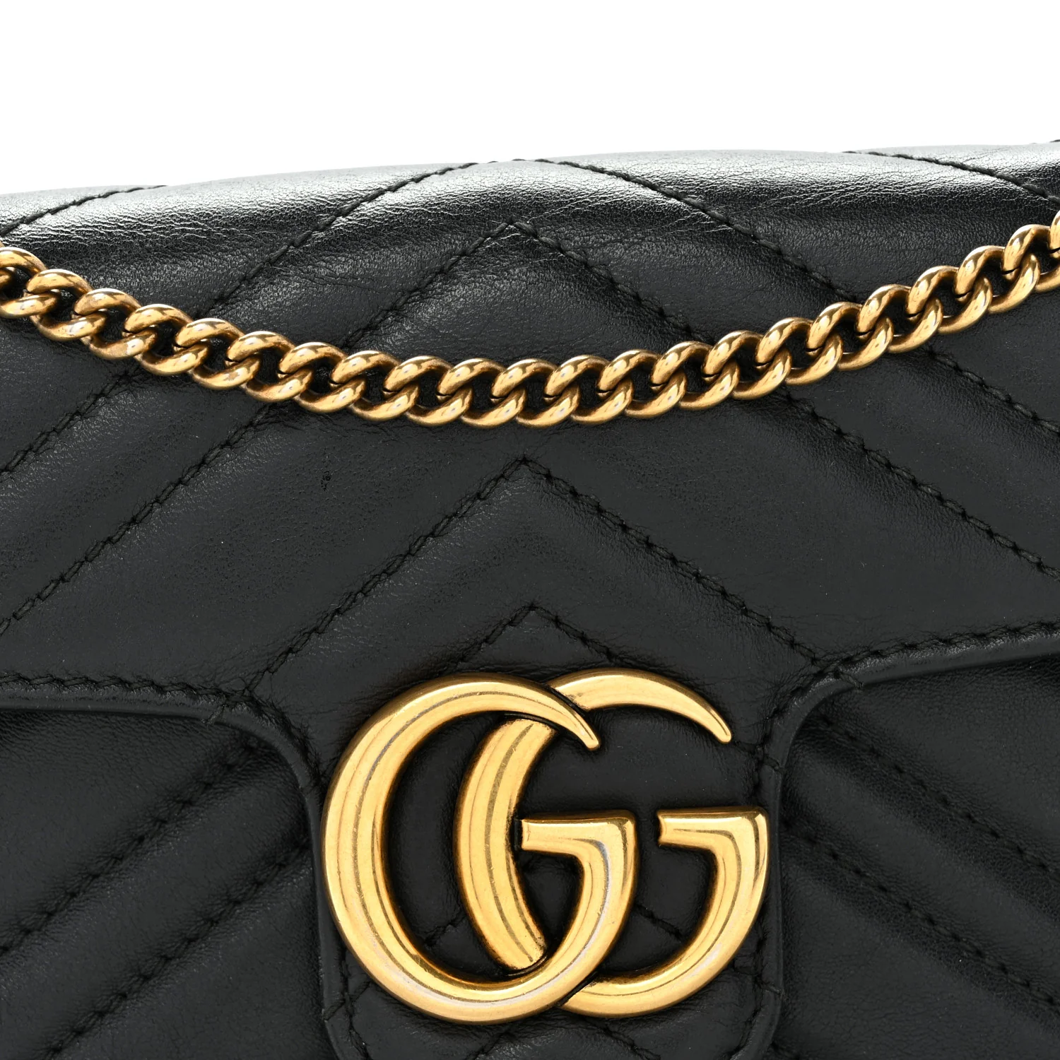 Calfskin Matelasse Super Mini GG Marmont Shoulder Bag Black - Top Club
