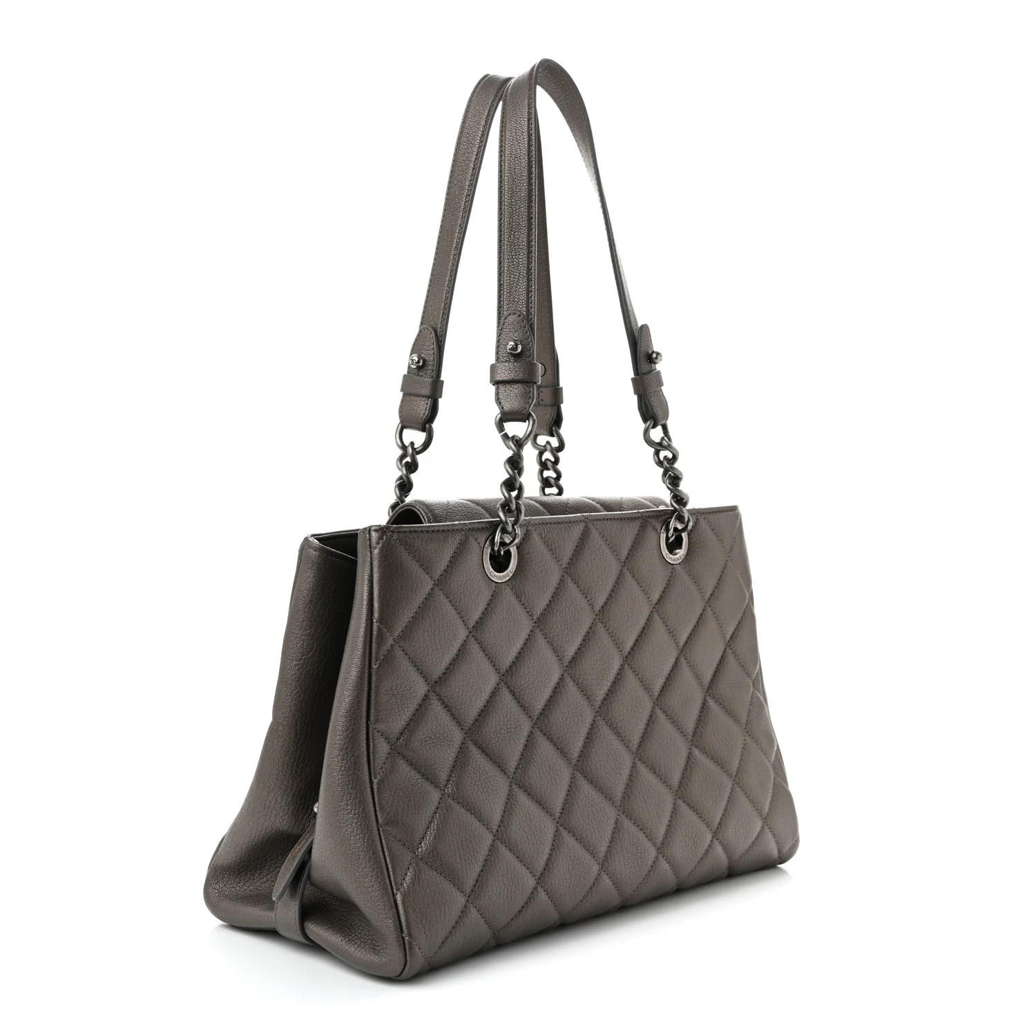 Metallic Goatskin Quilted Large City Rock Shopping Bag Silver - Top Club