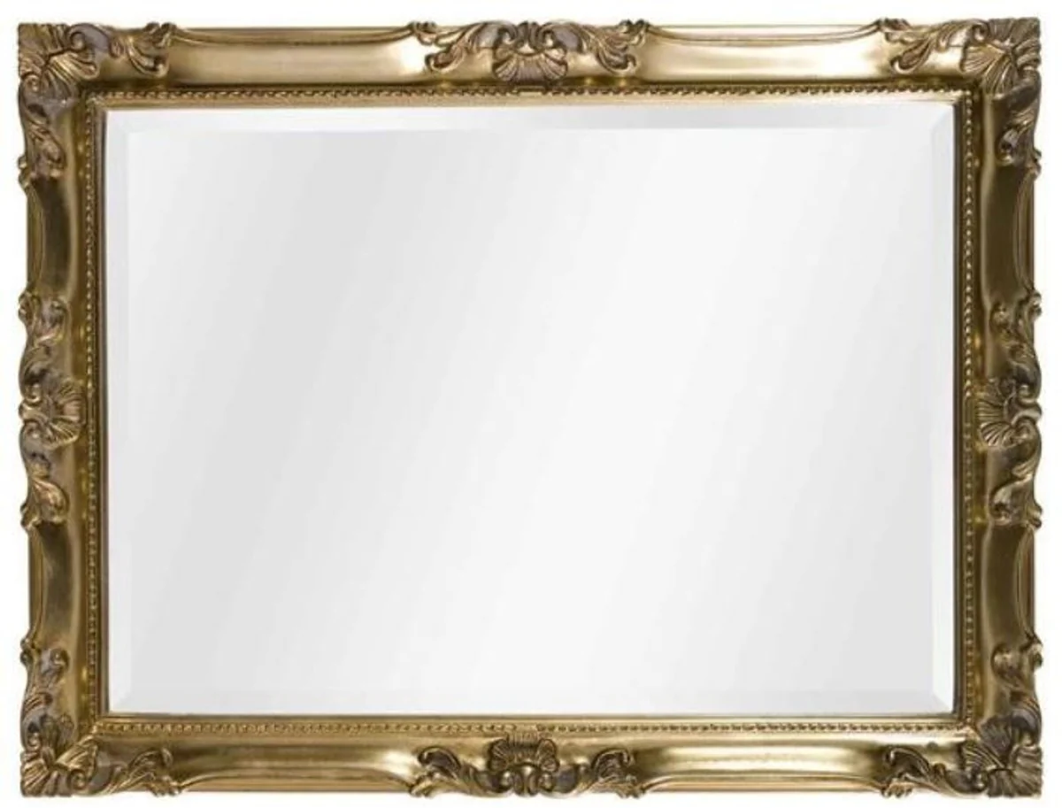 Luxury Baroque wall mirror gold 92 x 5.5 x H. 72 cm - Rectangular solid wood mirror in Baroque style - Luxury quality - Made in Italy