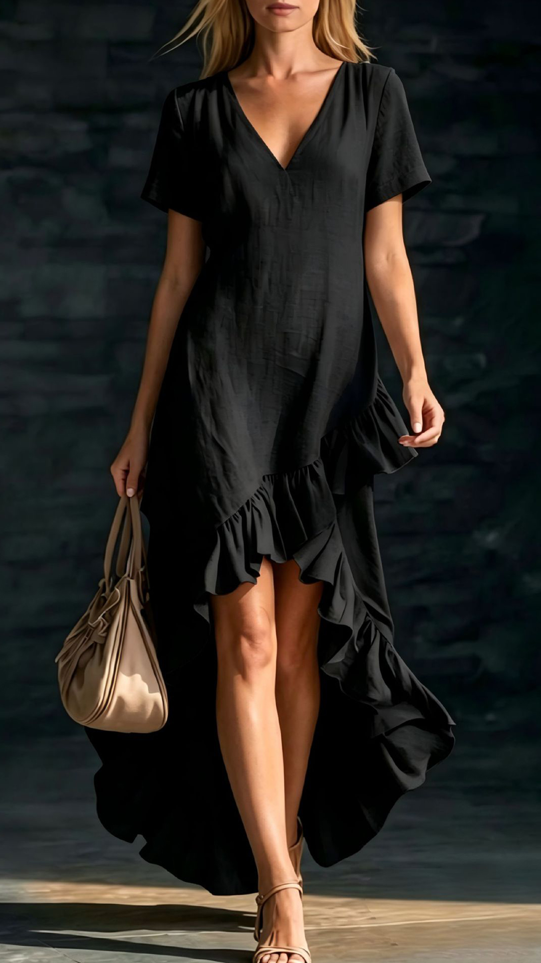 Women's Cotton-Blend Ruffled V-Neck Dress - Nordfashionstorm - Women's Clothing, Fashion for You - Nordfashionstorm.com