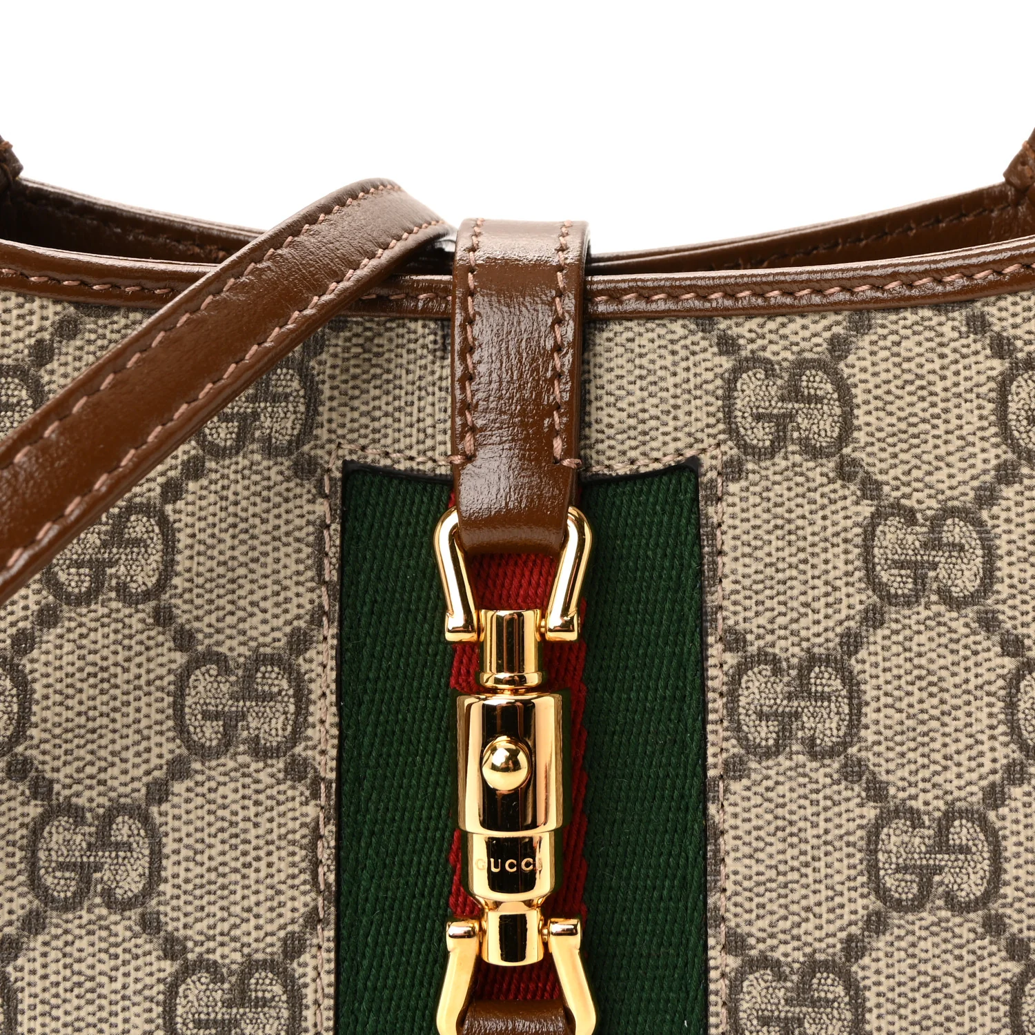 GG Supreme Monogram Azalea Calfskin Web Mini Jackie 1961 Hobo Beige Ebony Brown Sugar - Top Club