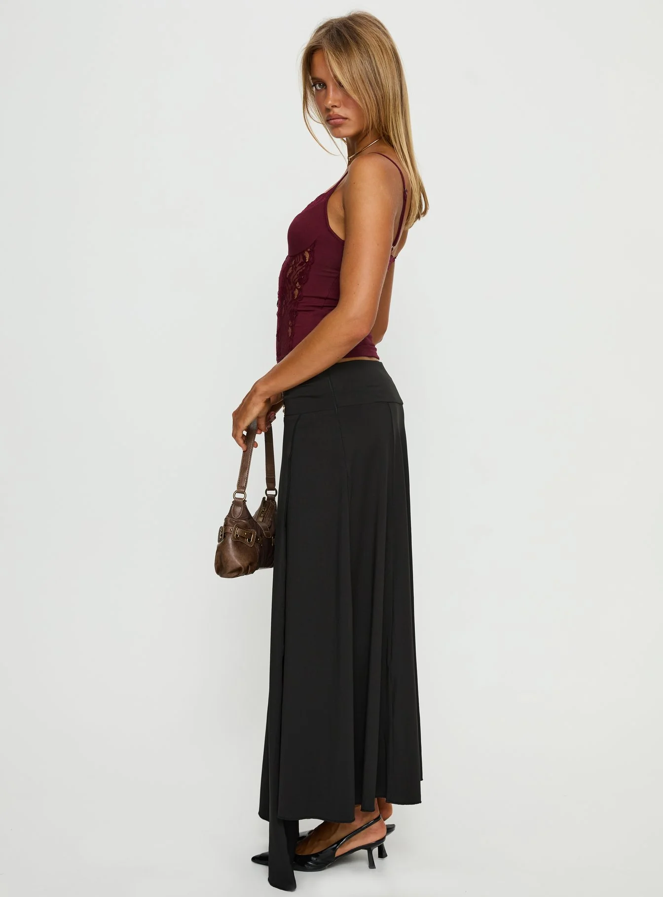 Nola Hardware Slit Maxi Skirt Black