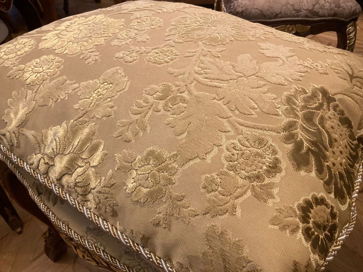 Pompöös by Luxury Baroque Stool with Seat Cushion Beige Pattern / Brown / Gold - Pompööser Baroque Stool designed by Harald Glööckler - Baroque Furniture - Noble & Magnificent