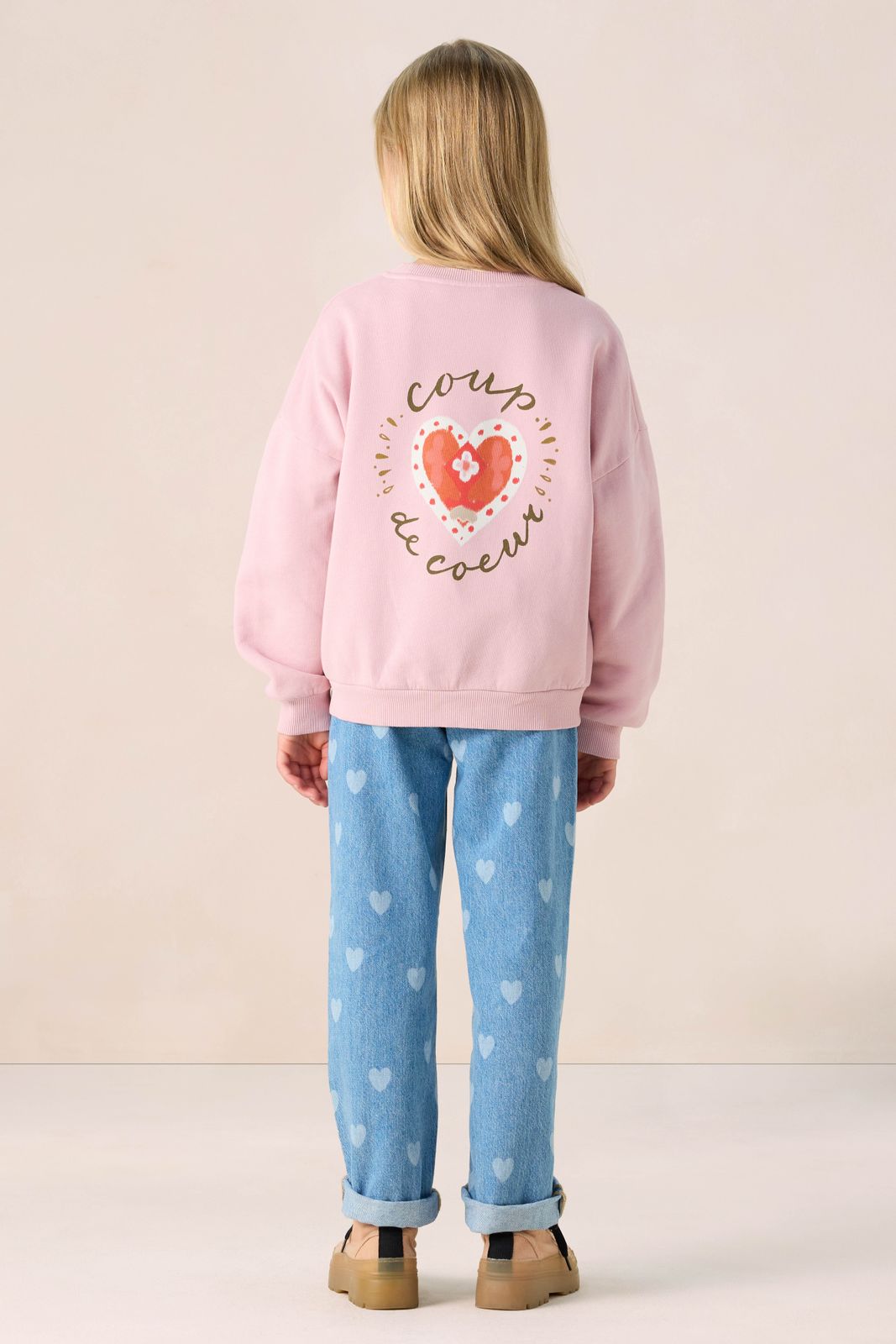 Blauwe straight leg jeans met hartjes