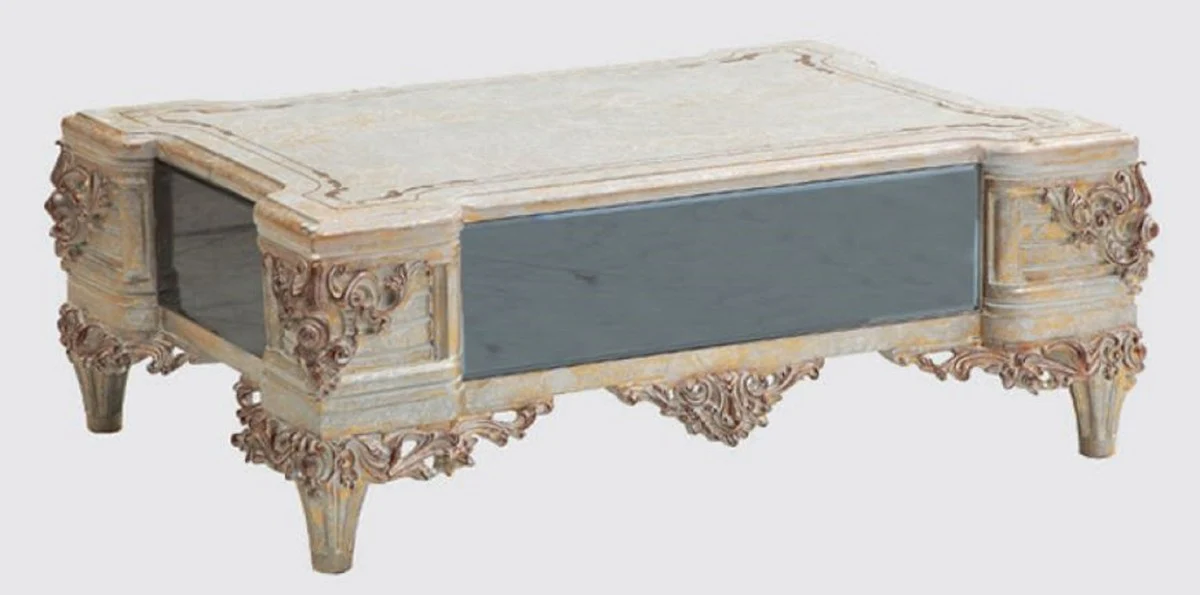 Luxury Baroque Living Room Set Blue / Cream / Copper / Gold - 2 Sofas & 2 Armchairs & 1 Coffee Table - Handmade Living Room Furniture in Baroque Style - Noble & Magnificent