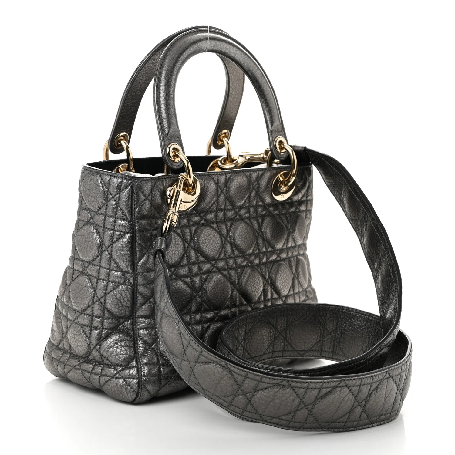 Metallic Grained Calfskin Cannage Medium Supple Lady Dior Steel - Top Club