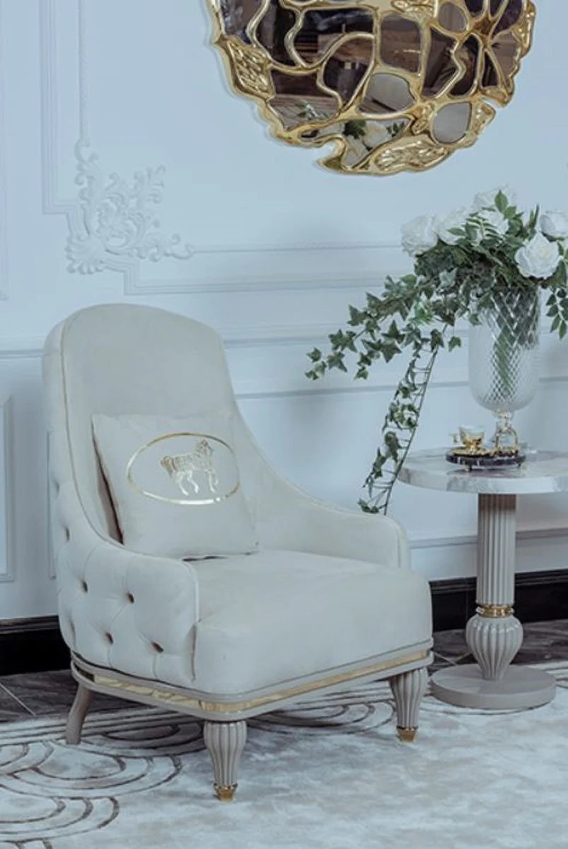 Luxury Art Deco side table gray / white / gold Ø 50 x H. 58 cm - Magnificent table with artificial marble table top - Art Deco living room furniture - Luxury collection