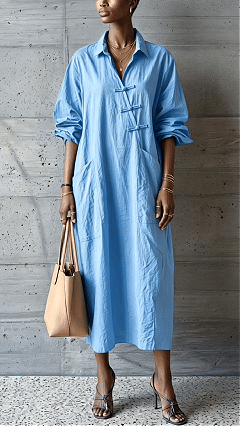 Women's cotton linen collared button-down shirt dress - Nordfashionstorm - Women's Clothing, Fashion for You - Nordfashionstorm.com