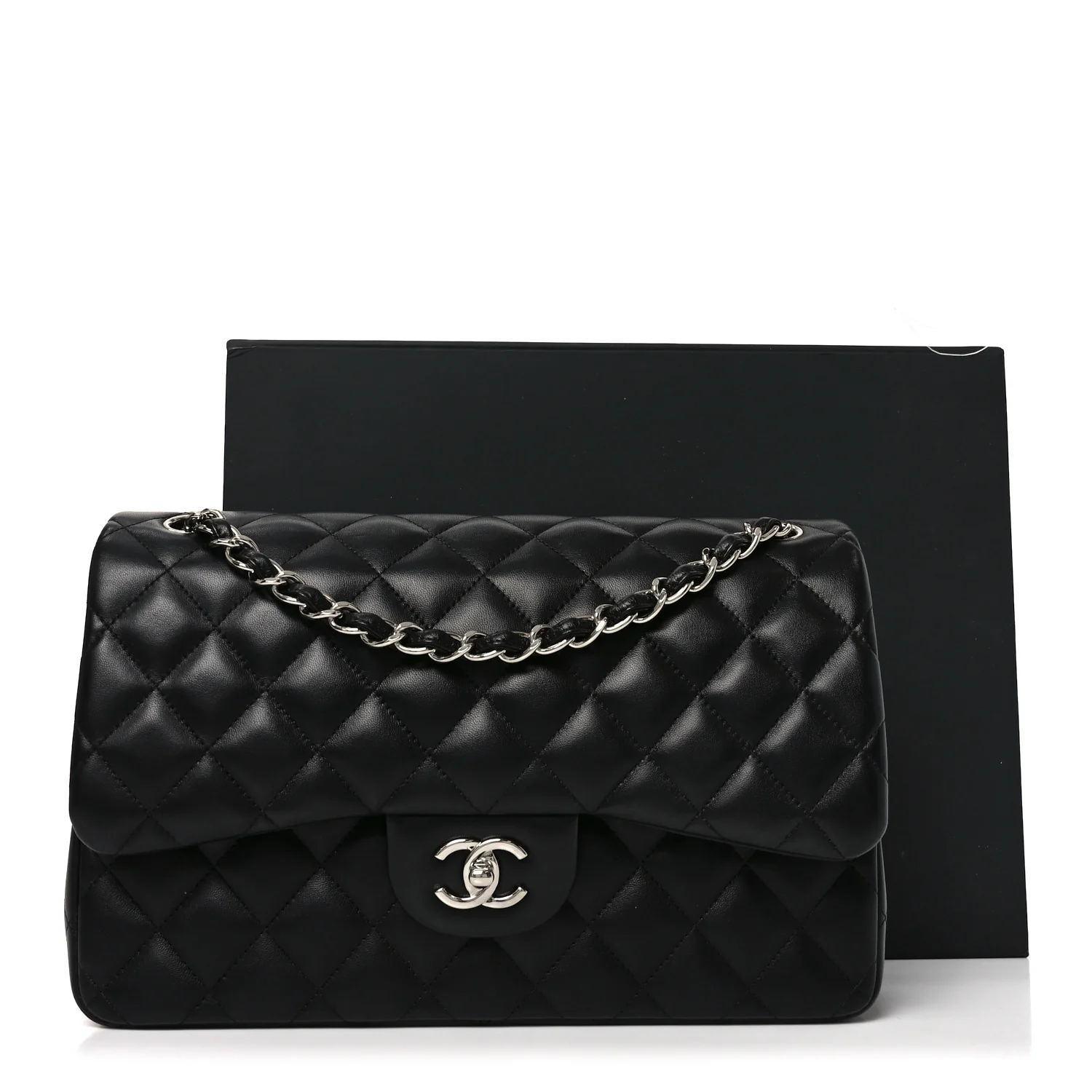 Lambskin Quilted Jumbo Double Flap Black - Top Club