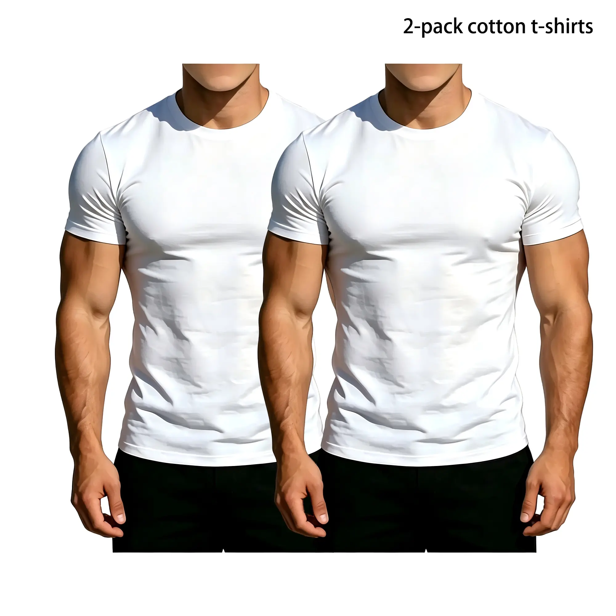 1/2/3/4/5 Pack Men’s Heavyweight White Cotton Crew Neck T-Shirt, Classic Casual Streetwear Basic Top