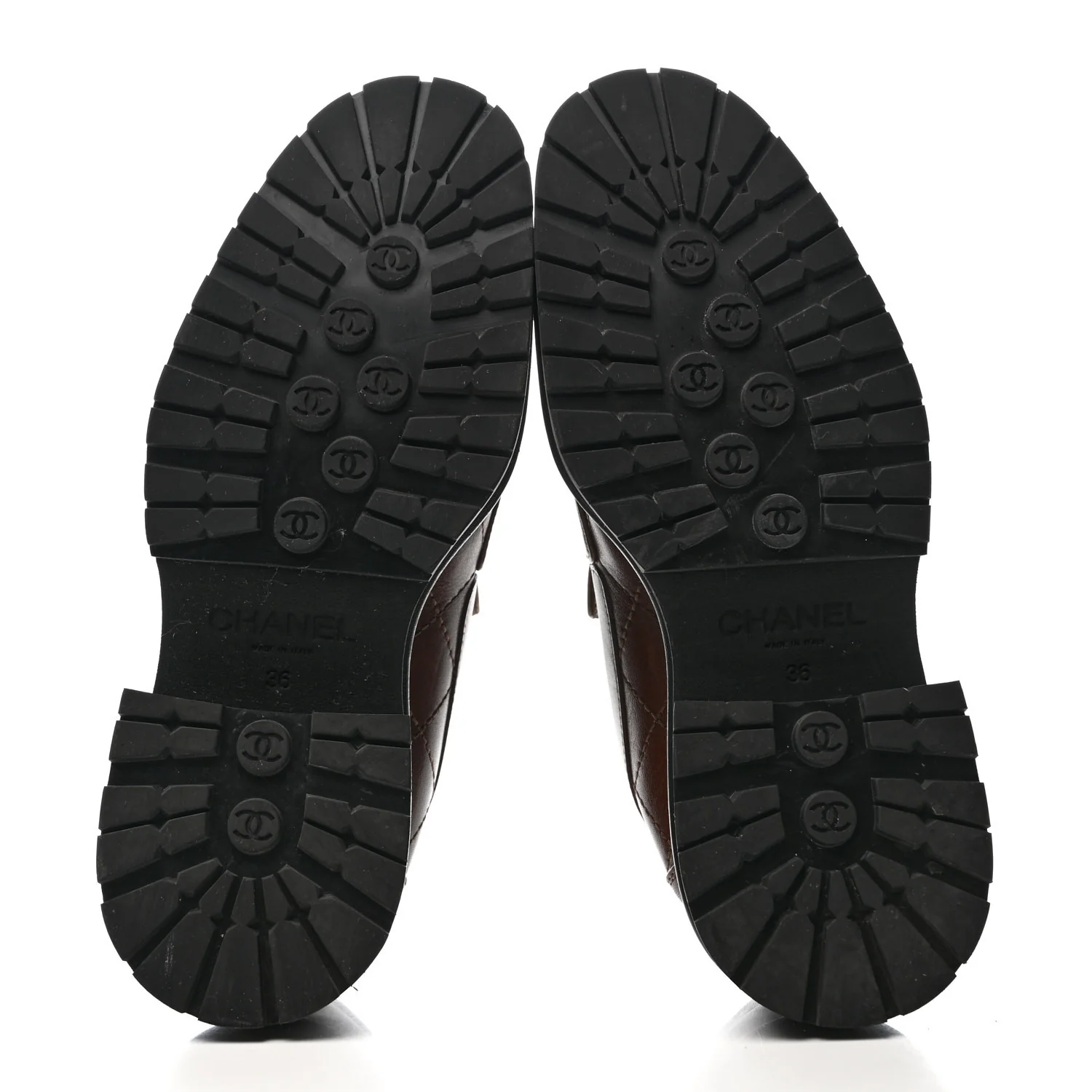 Calfskin Quilted CC Mocassin Loafers 36 Brown - Top Club