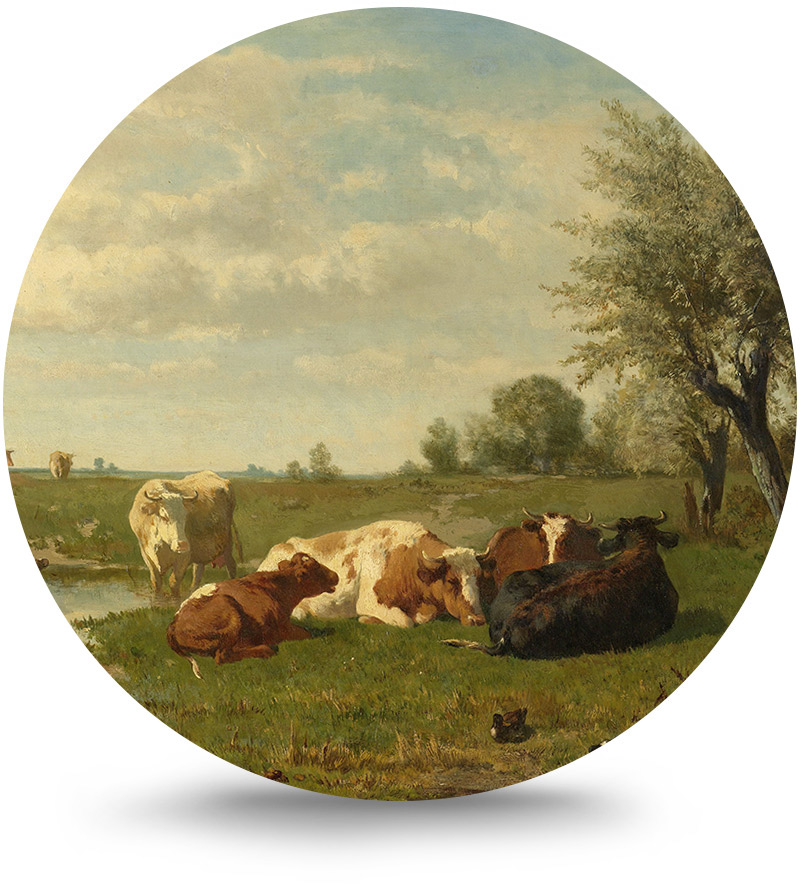 Rond schilderij aluminium Koeien in de weide 140 cm