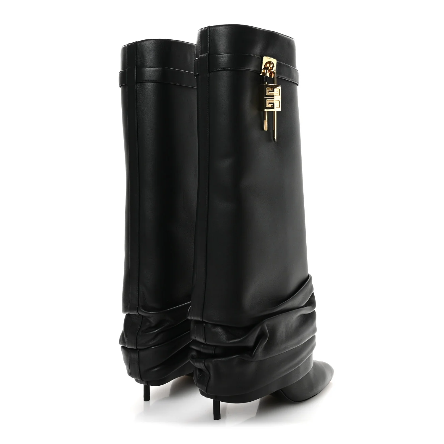Lambskin Shark Lock Stiletto High Boots 41 Black - Top Club