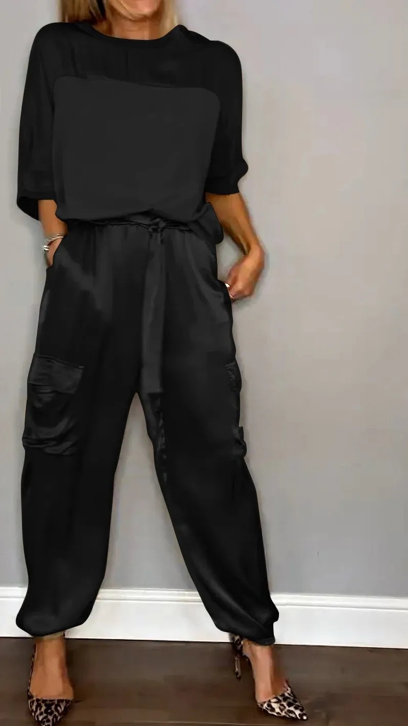 Women's Silky Loose-Fit Top and Pants Two-Piece Set - Nordfashionstorm - Women's Clothing, Fashion for You - Nordfashionstorm.com