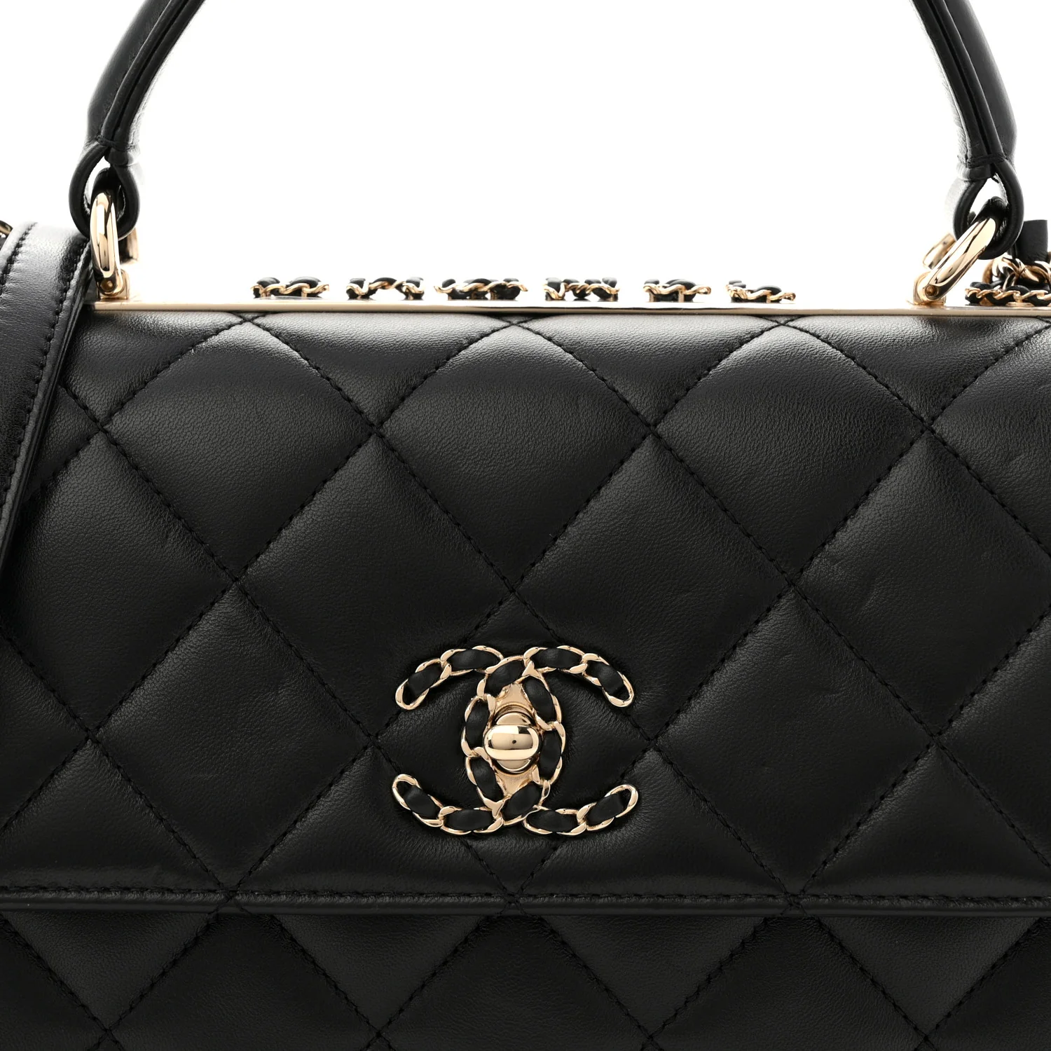 Lambskin Quilted Small Trendy CC Chain Dual Handle Flap Bag Black - Top Club