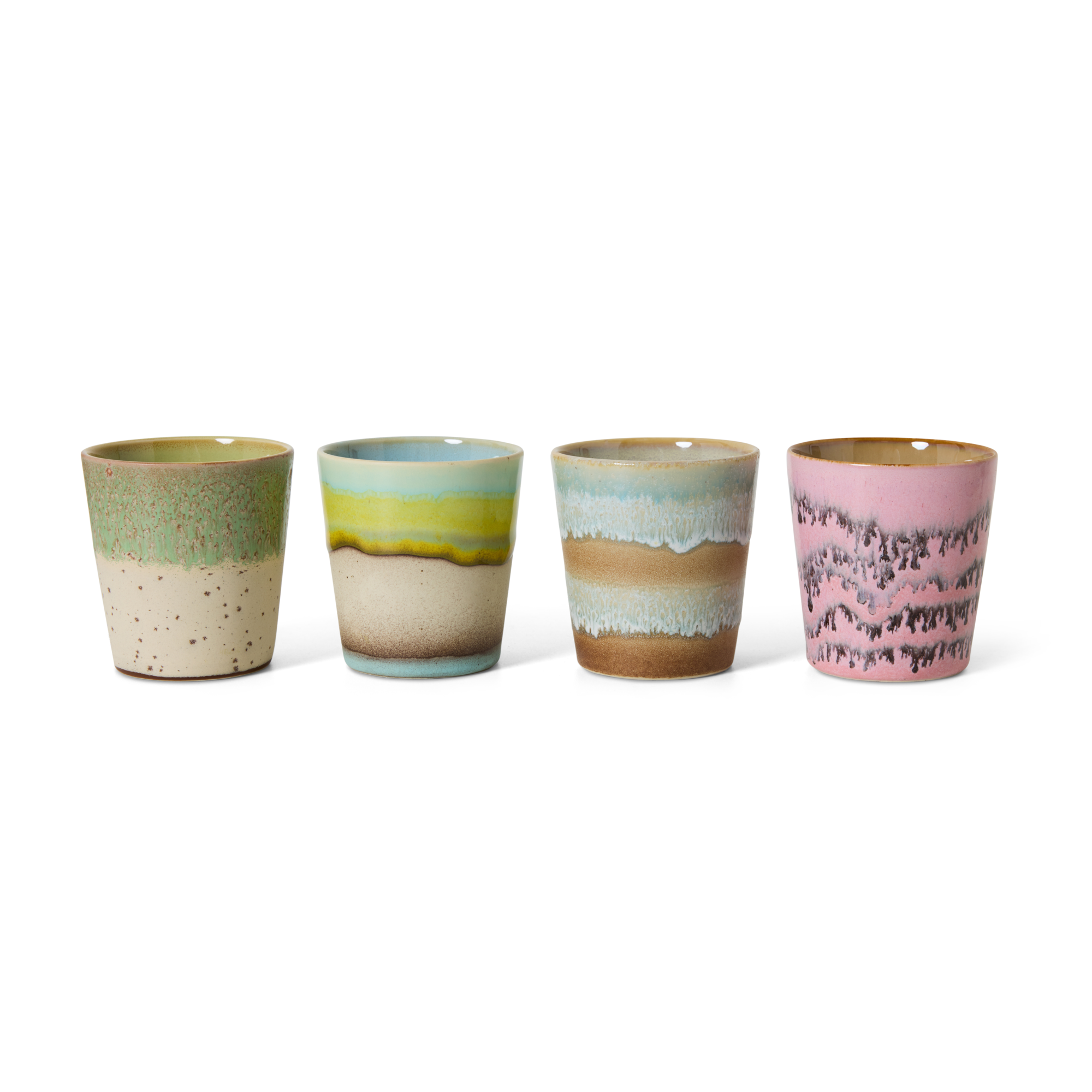 Servies 70's Ceramics koffie mok Pop art - set van 4