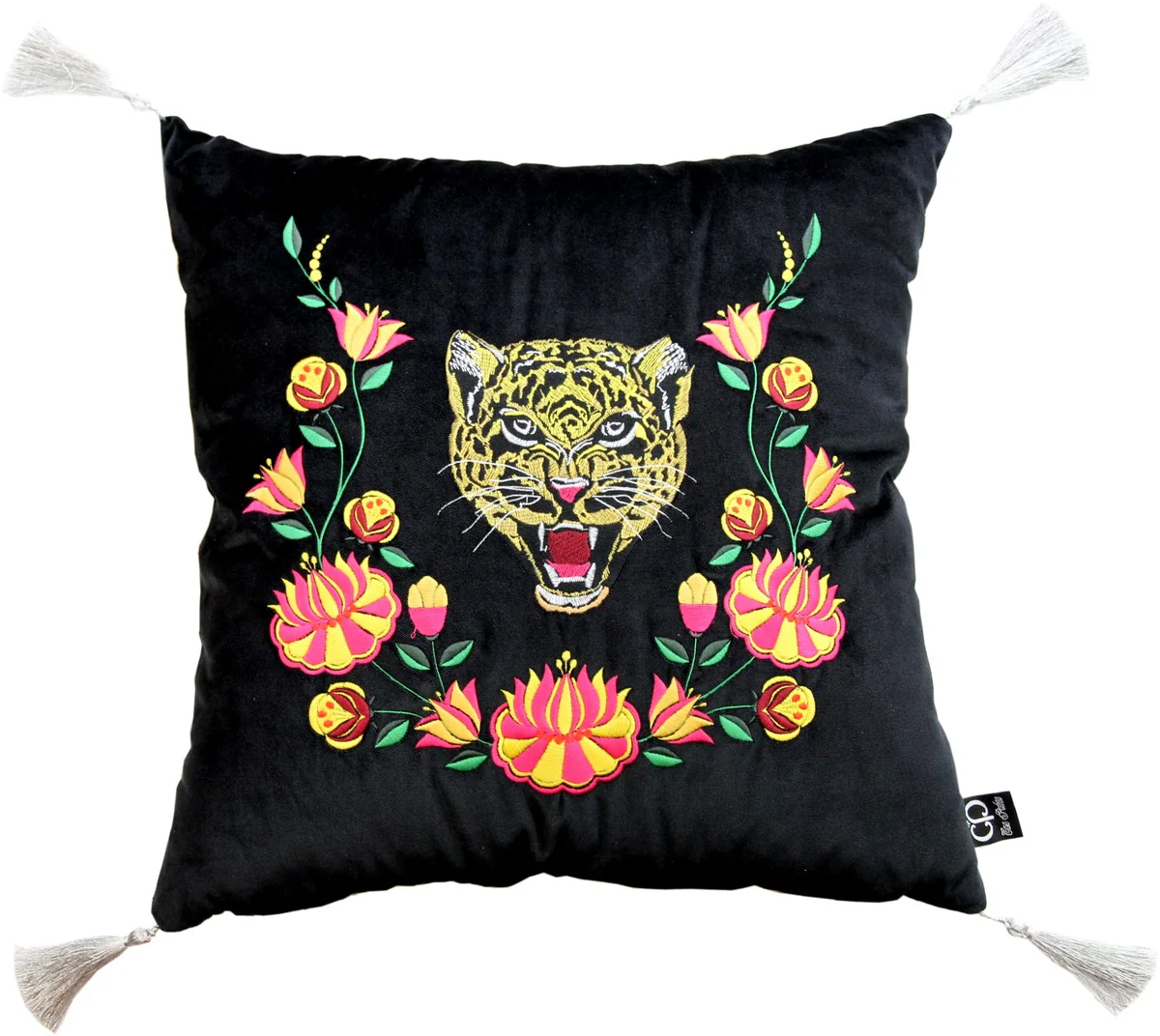 Luxury decorative cushion with tassels tiger black / white 45 x 45 cm - finest velvet fabric - luxury quality
