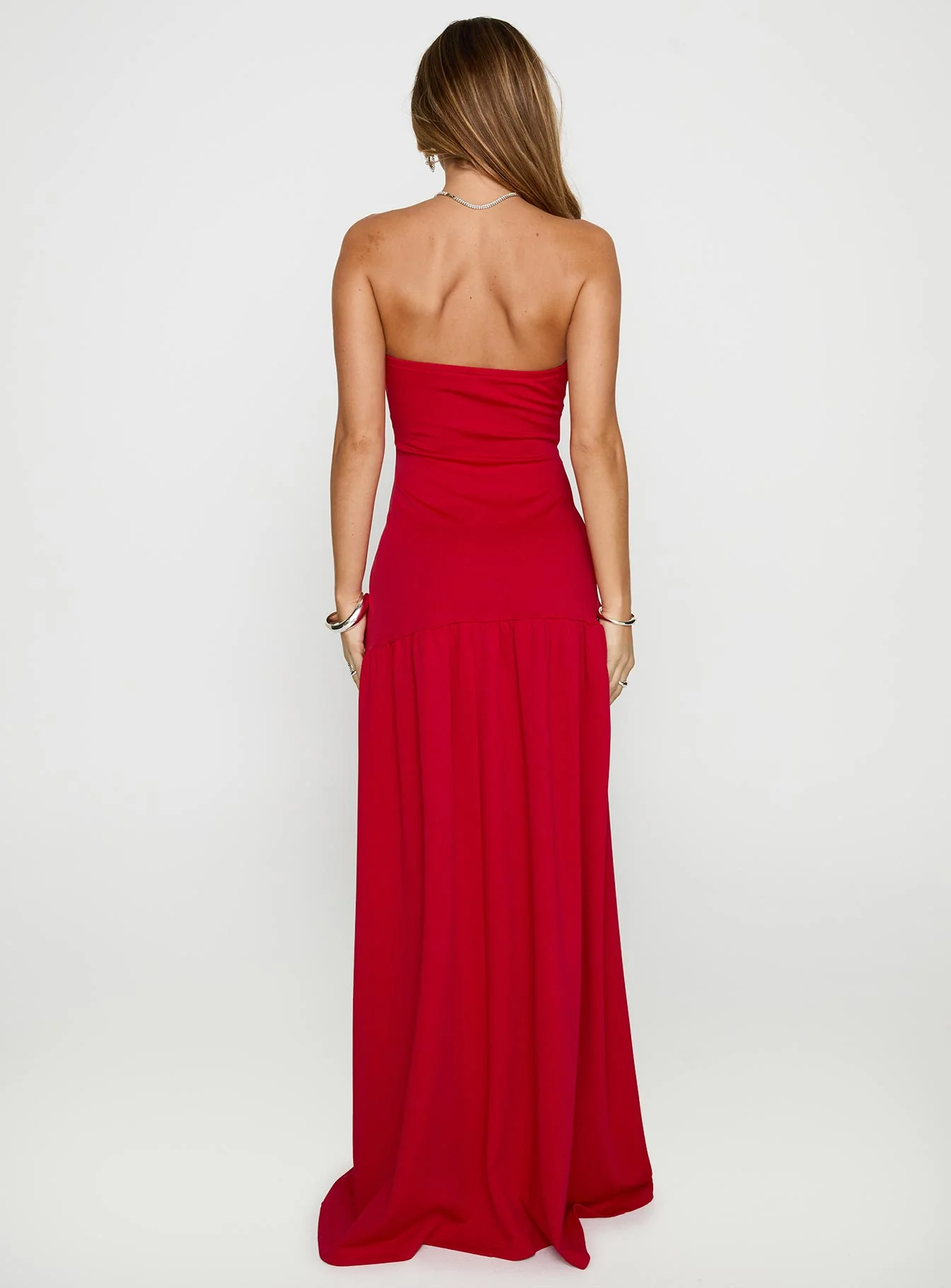 Move Me Strapless Maxi Dress Red