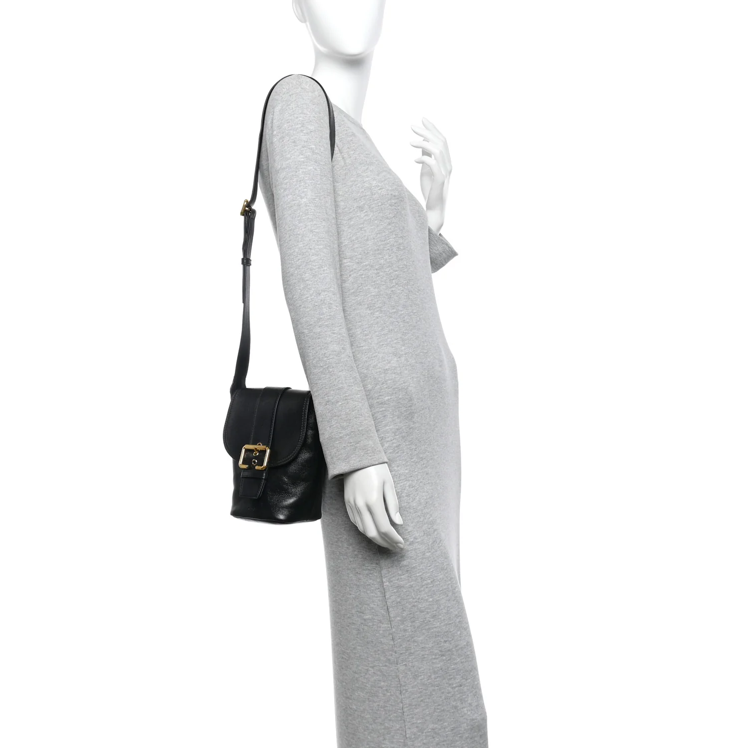Shiny Calfskin Camera Crossbody Black