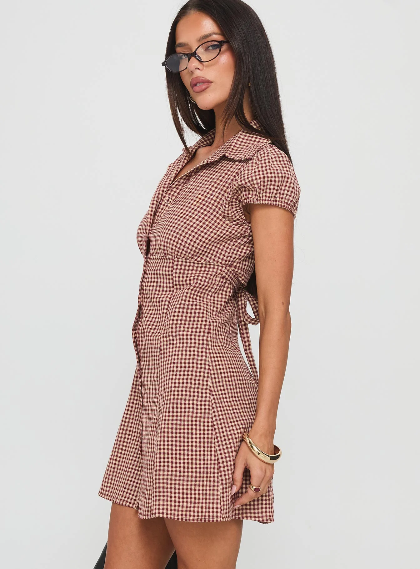 Kavira Tie Bust Shirt Dress Red Gingham
