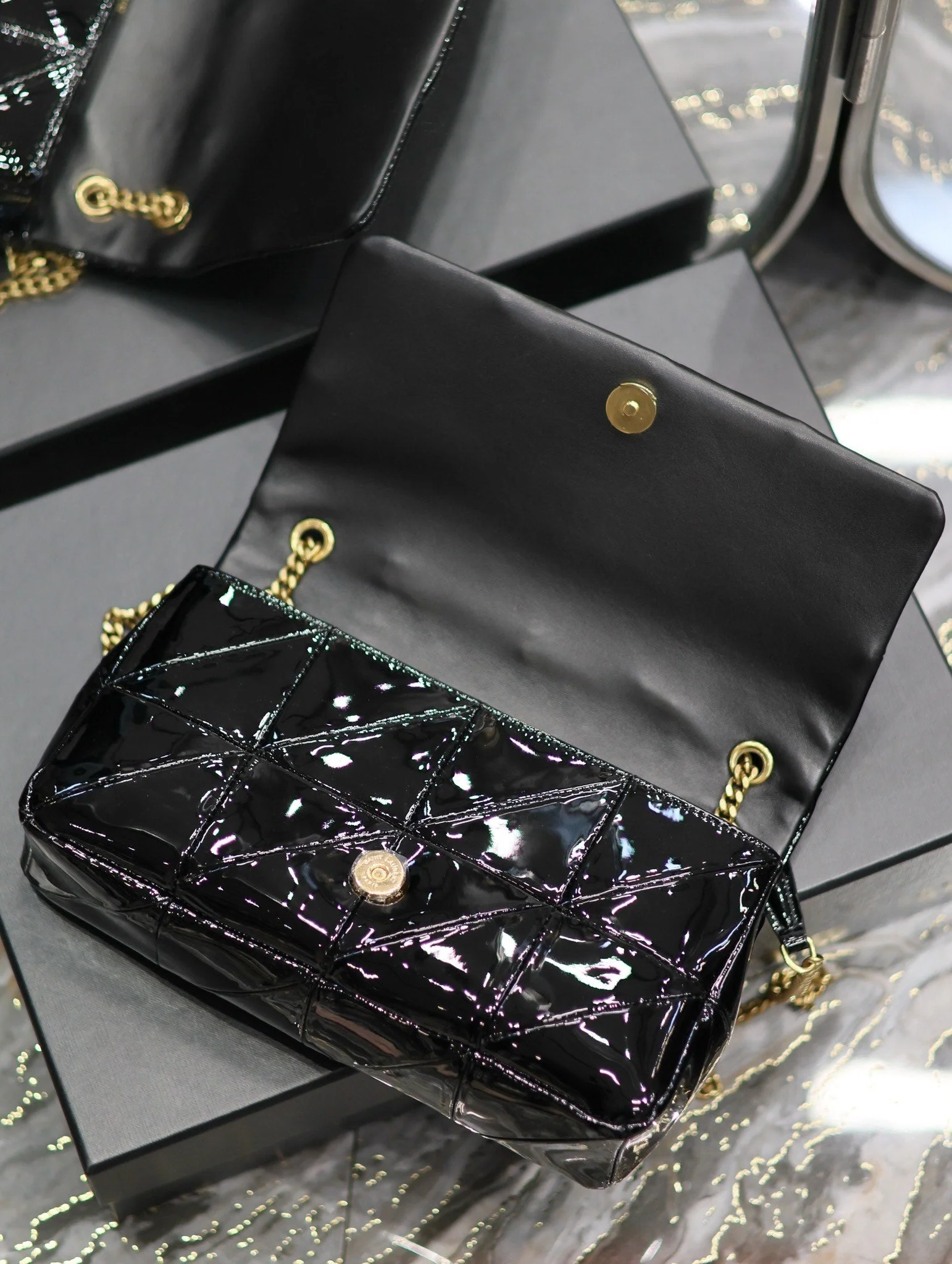 YSL Jaime Patent Black Bag - 25x15x7.5cm - Top Club
