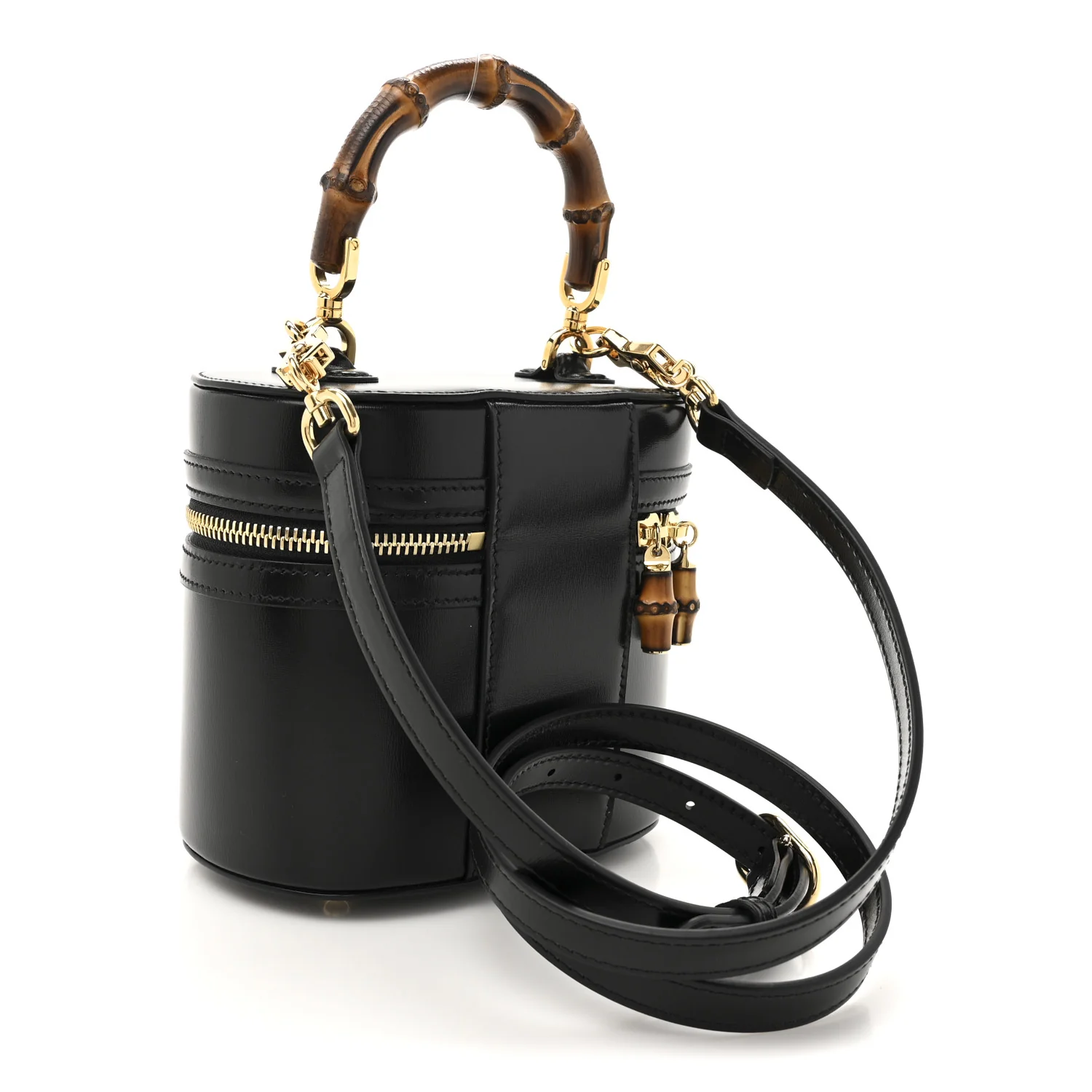 Calfskin Mini Bamboo Top Handle Shoulder Bag Black - Top Club