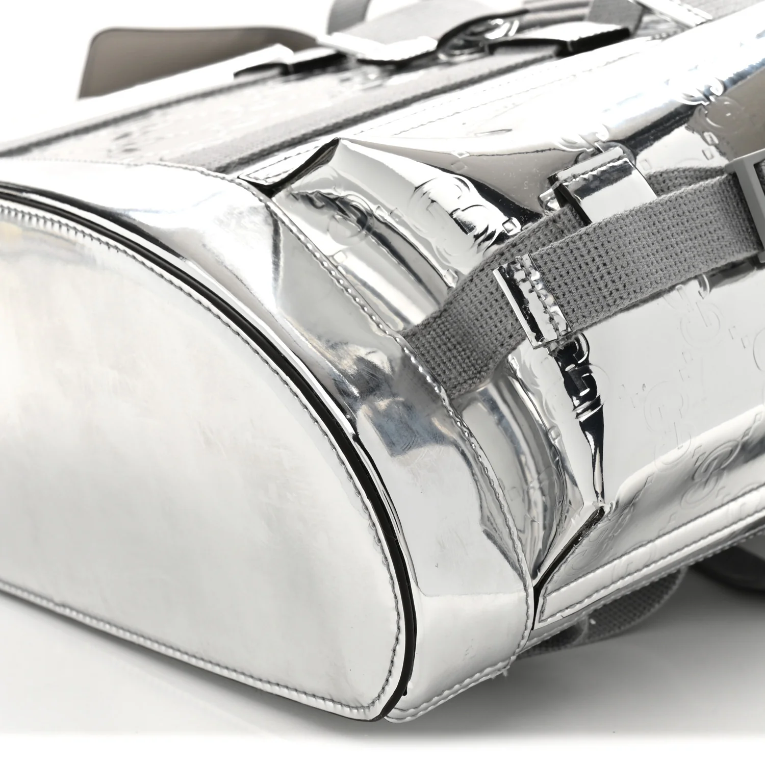 Mirror Effect GG Monogram Appia Calfskin Web Double Buckle Backpack Silver - Top Club