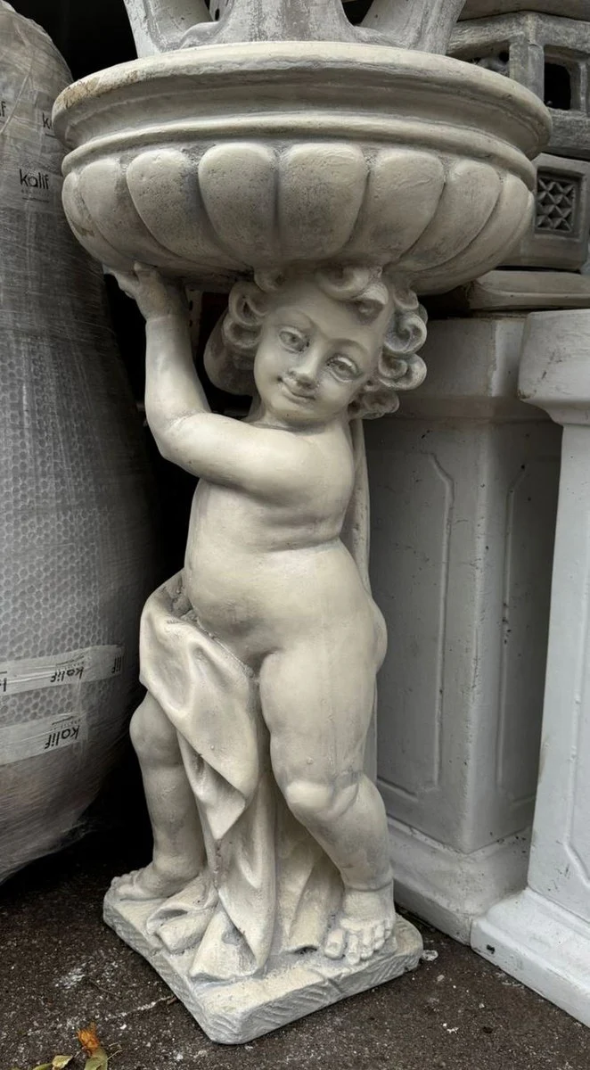 Art Nouveau garden decorative sculpture with flower pot gray Ø 50 x H. 86 cm
