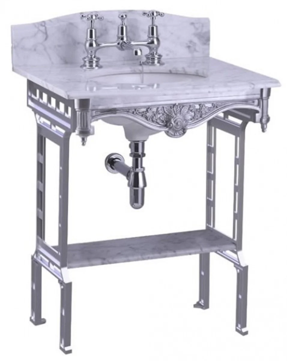 Luxury Art Nouveau standing washbasin white / aluminum with marble top with splash guard at the back and shelf baroque washbasin baroque style antique style