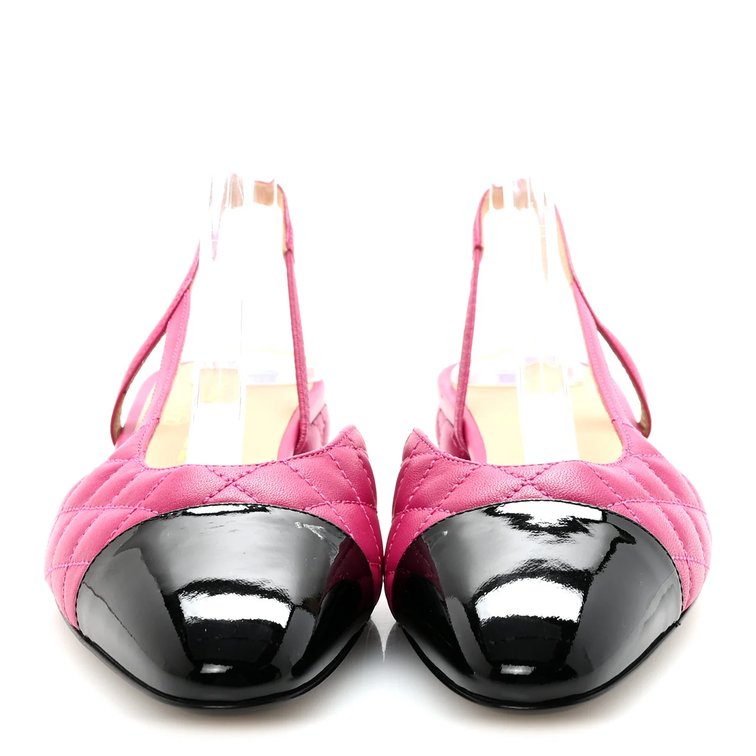 Lambskin Patent Cap Toe CC Slingback Flats 37.5 Fuchsia Black - Top Club