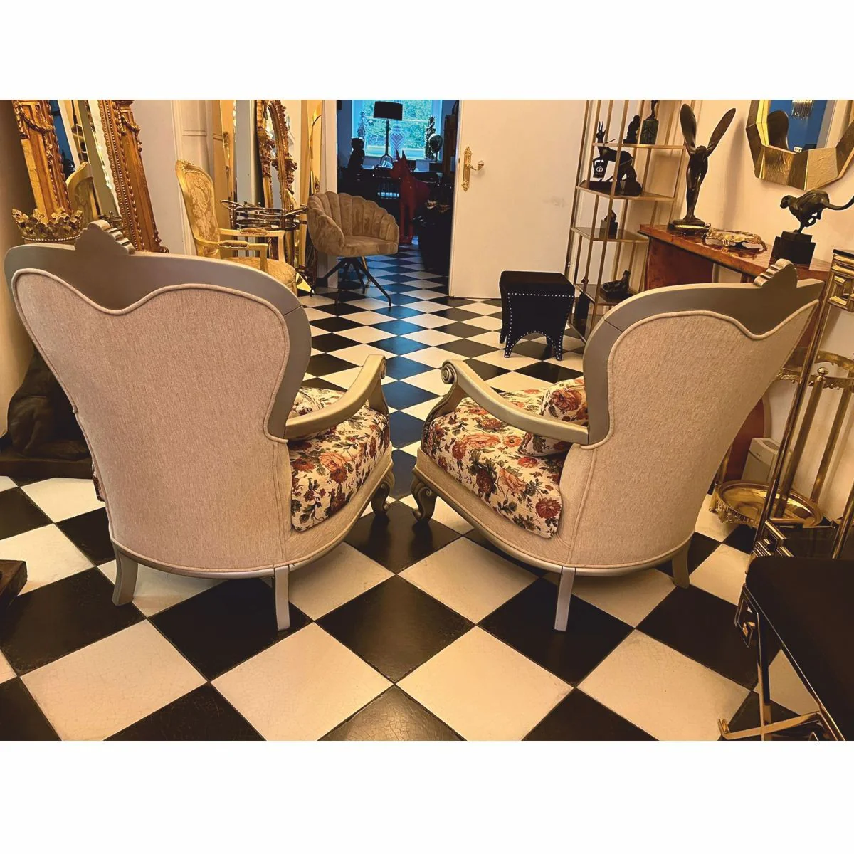 Luxury Baroque Living Room Armchair Set of 2 Colorful / Silver - Baroque Style Furniture