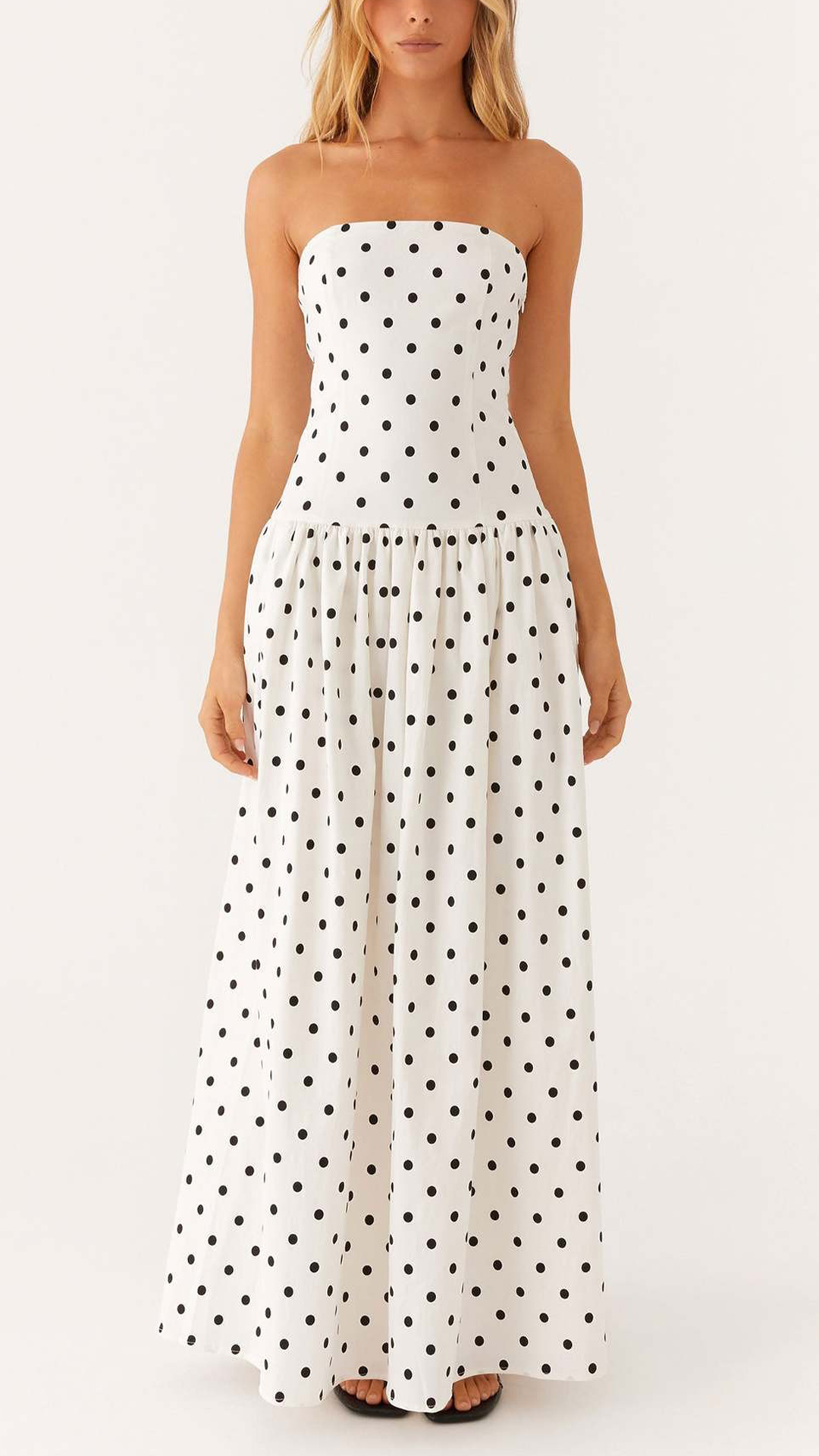 Women's Cotton‑blend Strapless Polka‑dot Gathered Flared Maxi Dress - Nordfashionstorm - Women's Clothing, Fashion for You - Nordfashionstorm.com