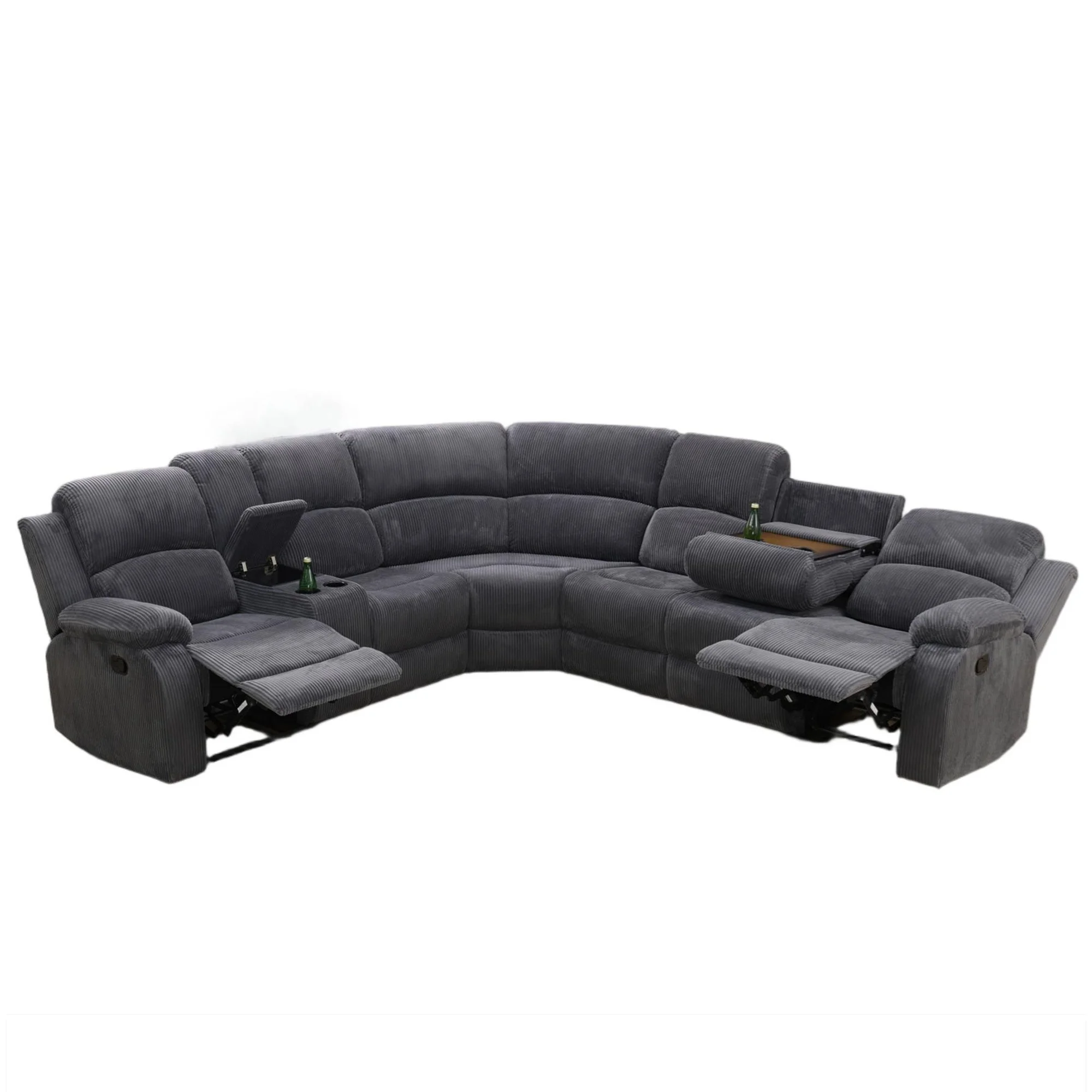 Aukfa 3 - Piece Recliner Sofa Set, 6 Seat Sectional Couch with Cup Holders&Storage Console, Gray