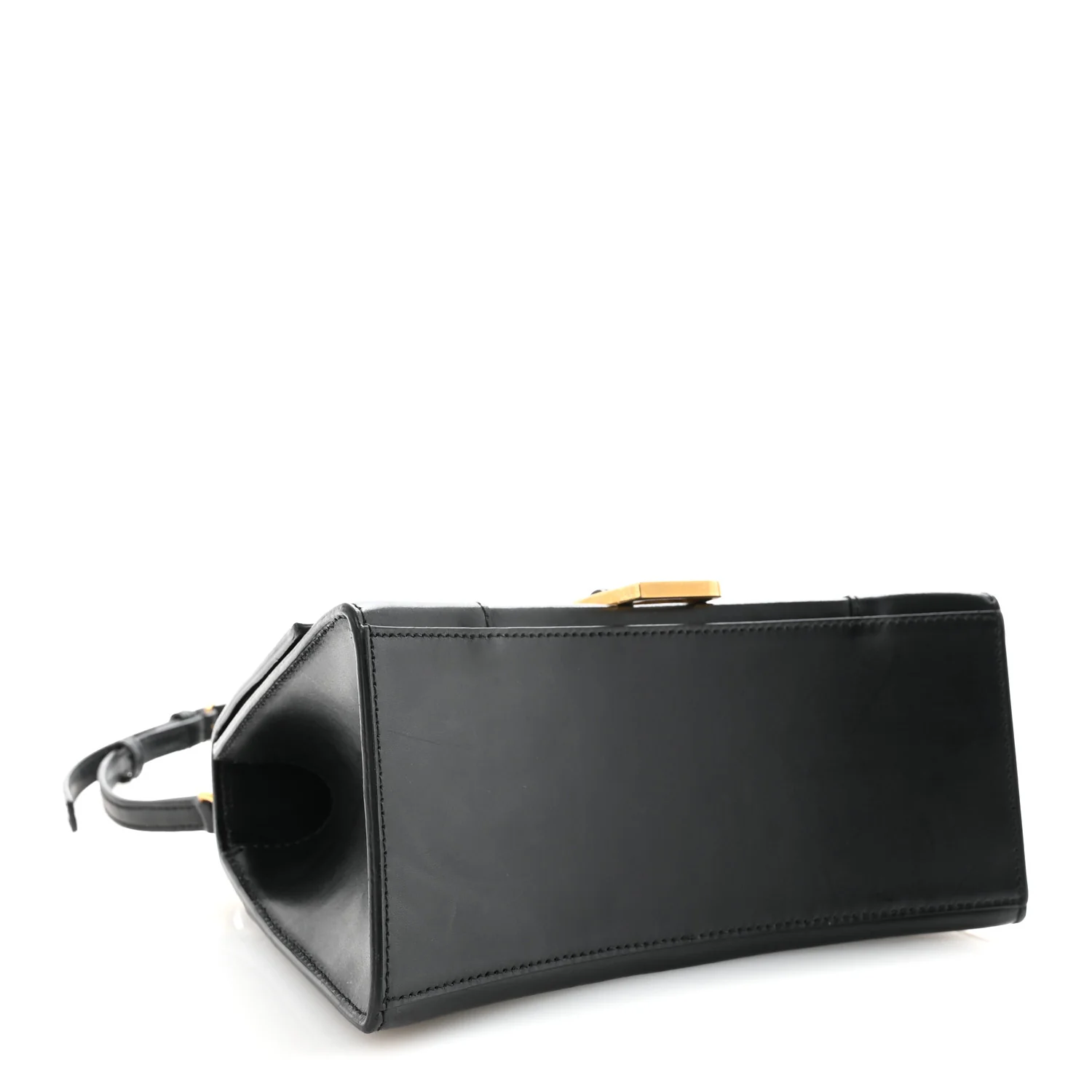 Shiny Box Calfskin Small Hourglass Top Handle Bag Black - Top Club