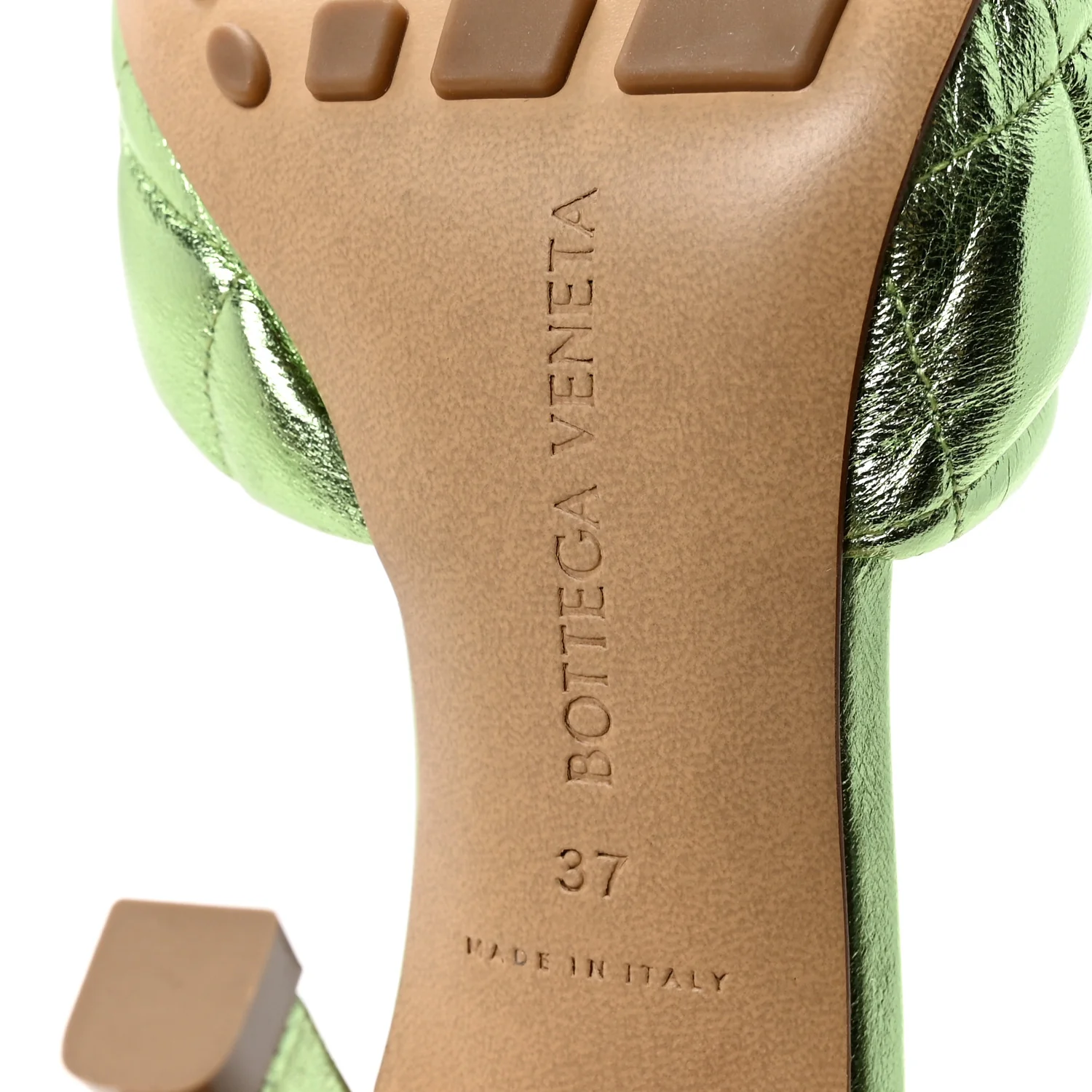 Metallic Nappa Reflection Matelasse Padded Mule Sandals 37 Pistachio - Top Club