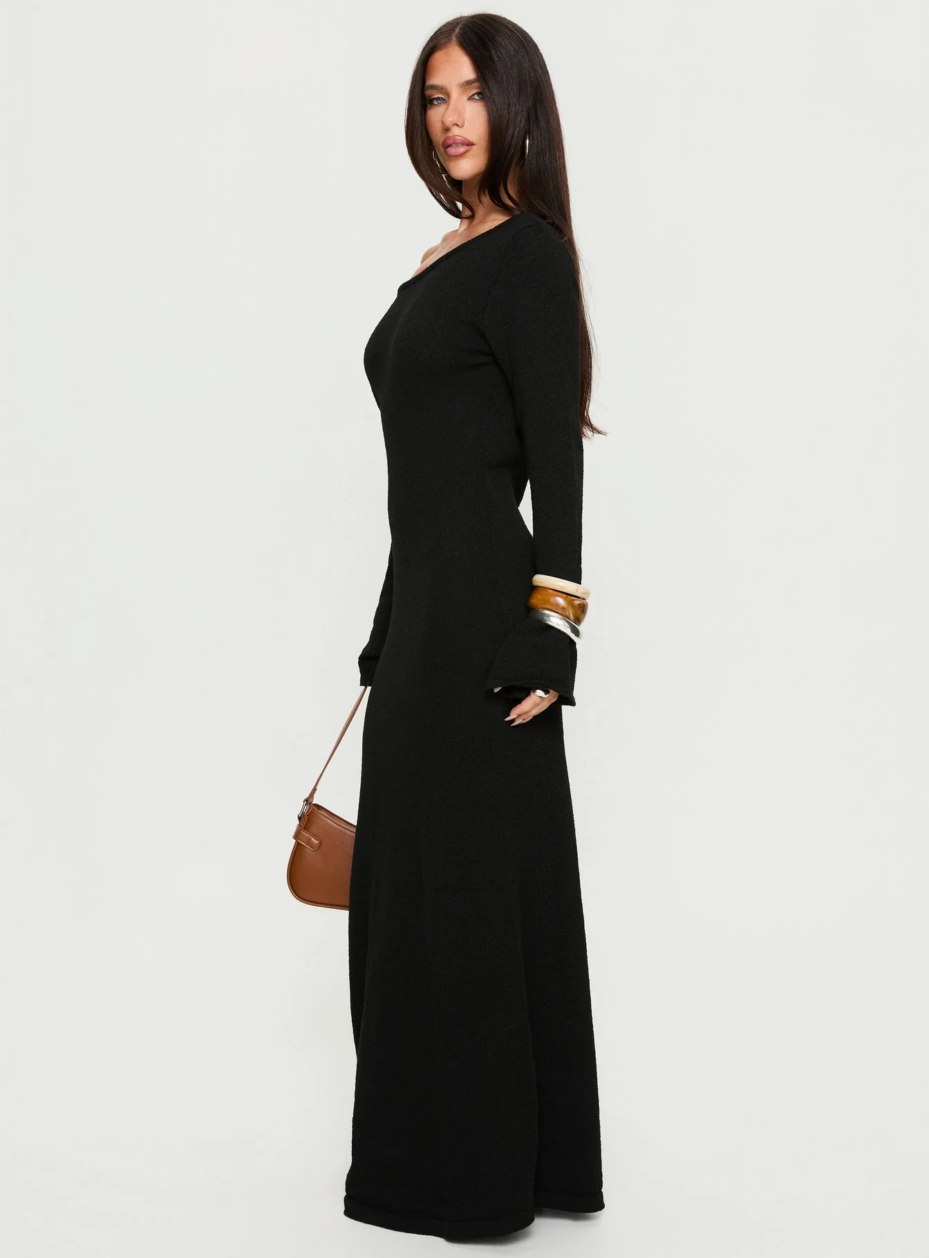 Kloey Long Sleeve Knit Maxi Dress Black