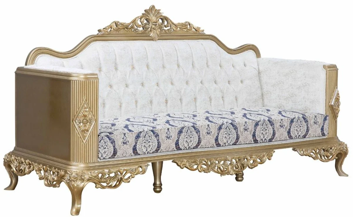 Luxury Baroque Living Room Set Blue / White / Gold - 2 Sofas & 2 Armchairs & 1 Coffee Table - Magnificent Baroque Furniture - Living Room Furniture