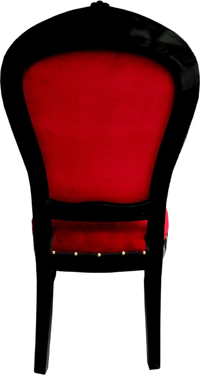 Luxury Baroque dining room set Bordeaux red / black / gold 50 x 50 x H. 110 cm - 6 handmade solid wood dining chairs with velvet fabric - Baroque dining room furniture