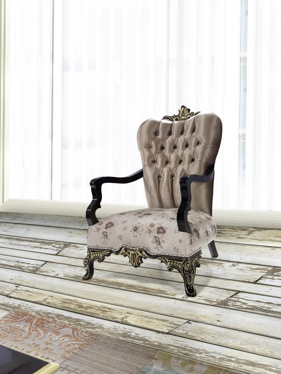 Baroque Living Room Set Brown / Beige / Black / Gold - 2 Sofas & 2 Armchairs & 1 Coffee Table - Baroque Living Room Furniture