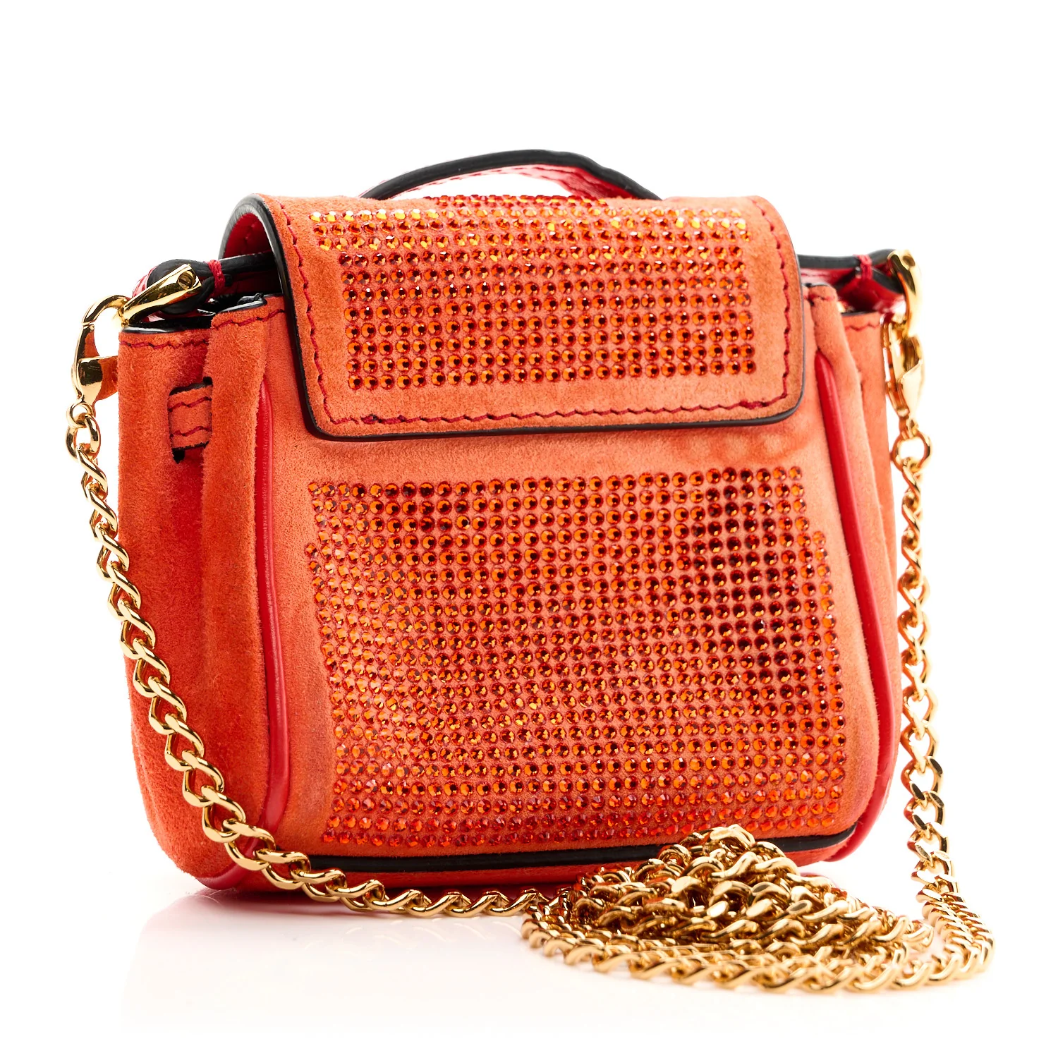 Suede Crystal Studded Micro La Medusa Bag Orange - Top Club