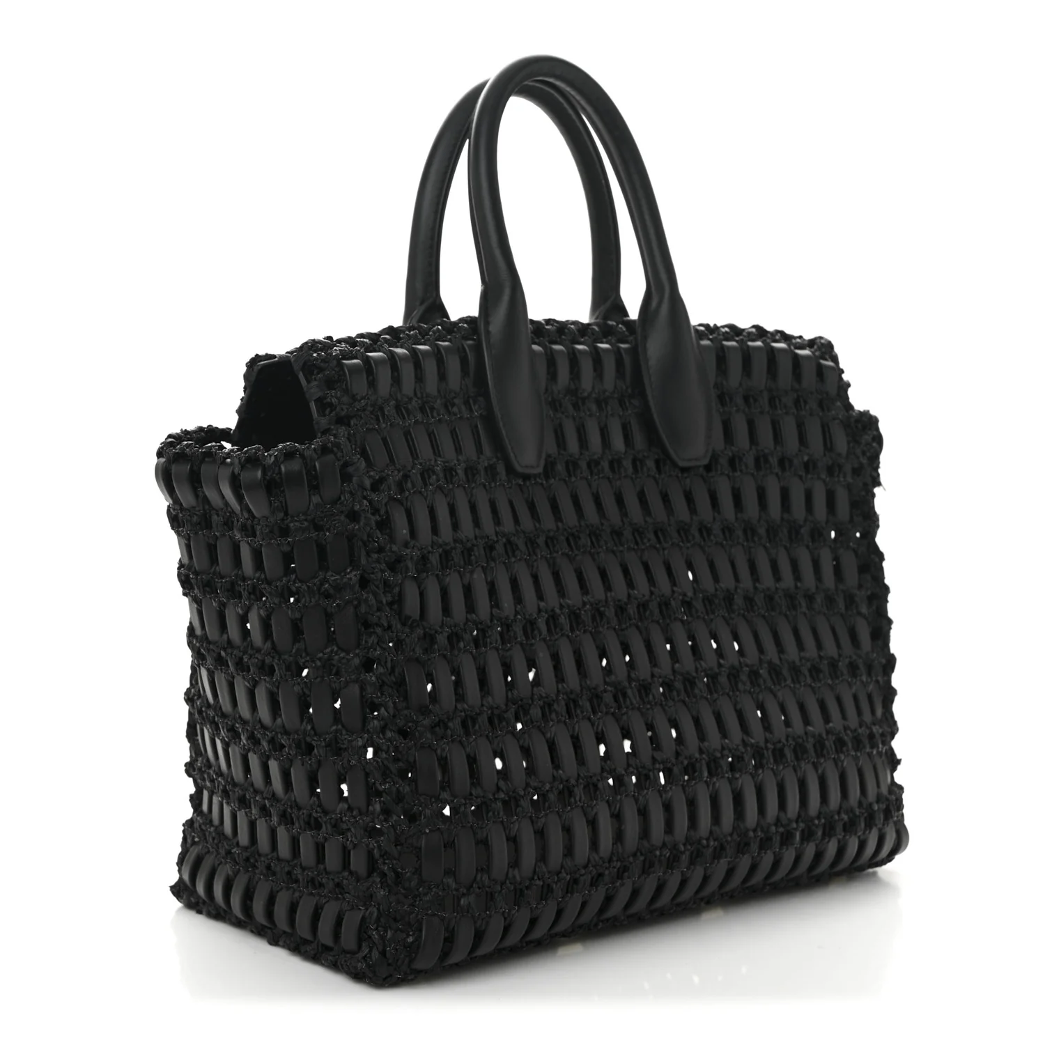 Raffia Calfskin The Studio Box Tote Black - Top Club