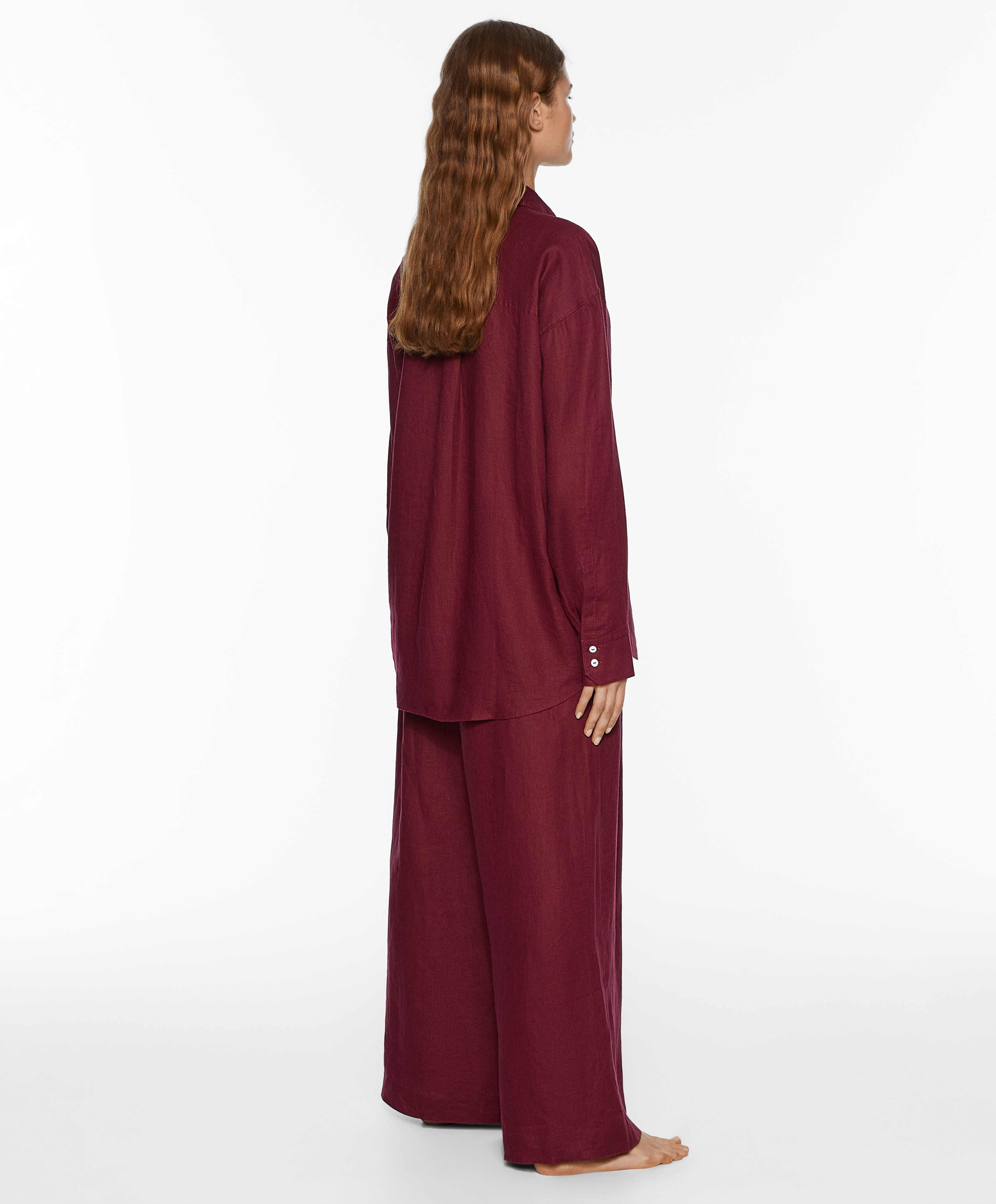 OYSHO 100% linen wide straight-leg trousers